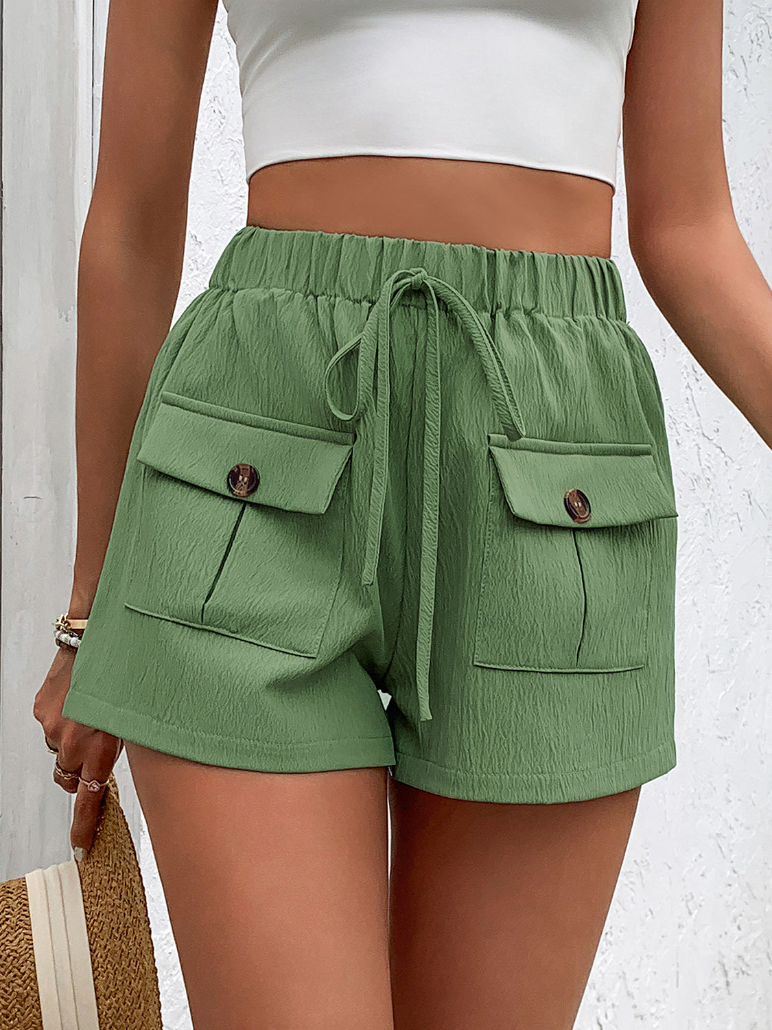 Honeybee Mumford's Tied Elastic Waist Shorts with Pockets