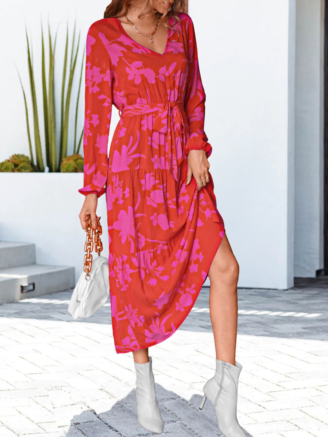 Honeybee Mumford's Floral V-Neck Long Sleeve Dress