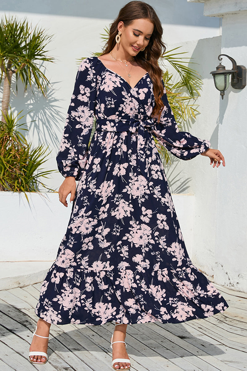 Honeybee Mumford's Floral Print V-Neck Long Sleeve Maxi Dress