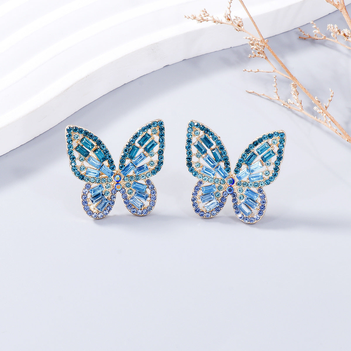 honeybee Mumford's Alloy Rhinestone Butterfly Earrings