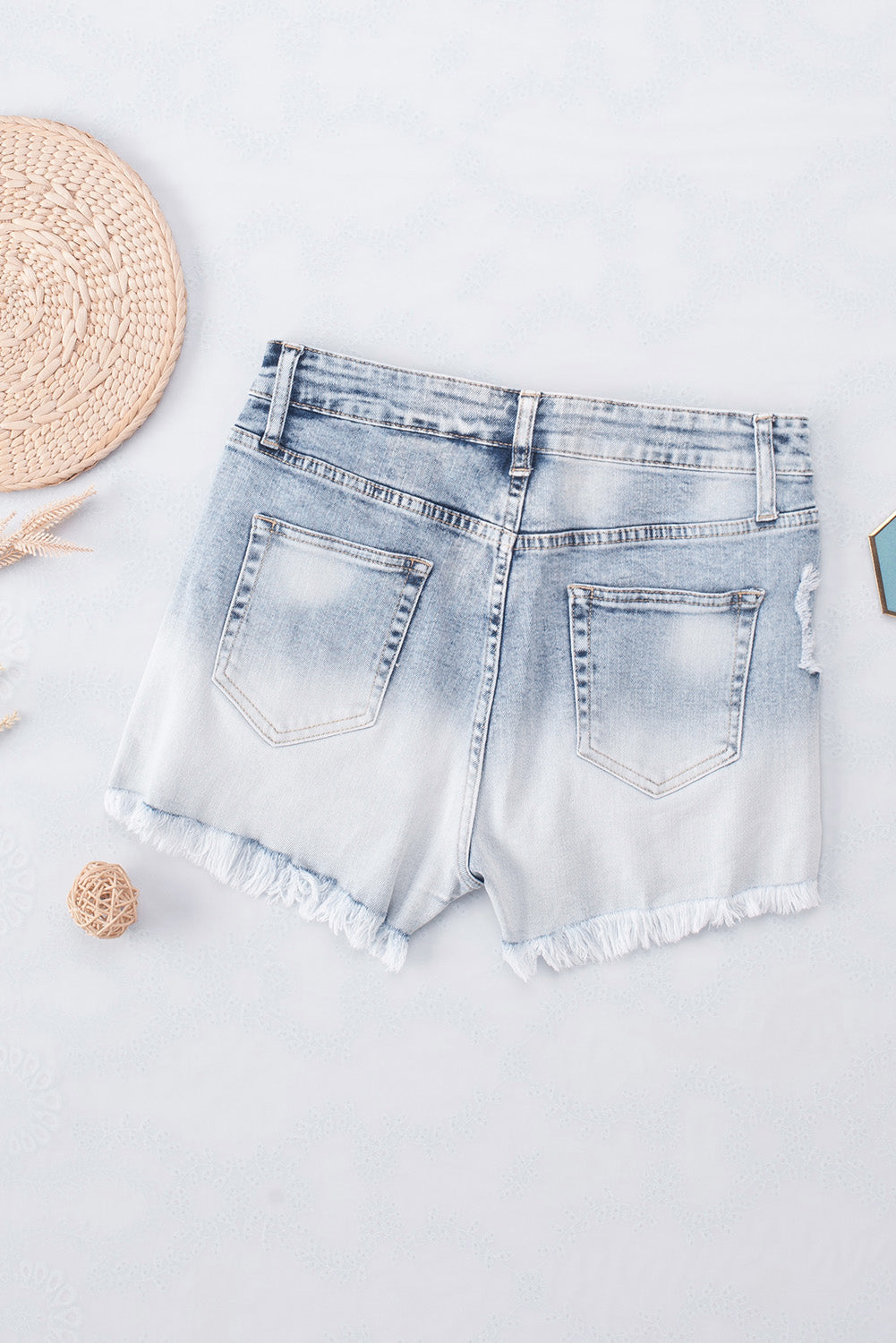 Honeybee Mumford's Sky Blue Bleached Wash Distressed Denim Shorts