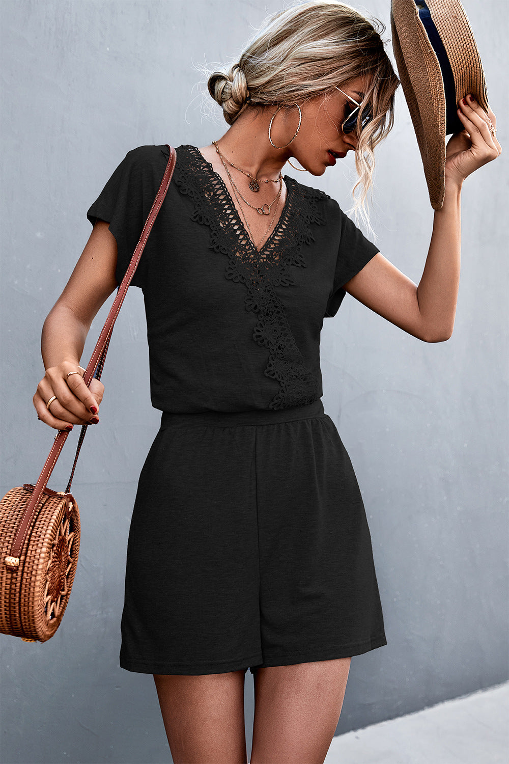 Honeybee Mumford's Lace Trim V-Neck Romper