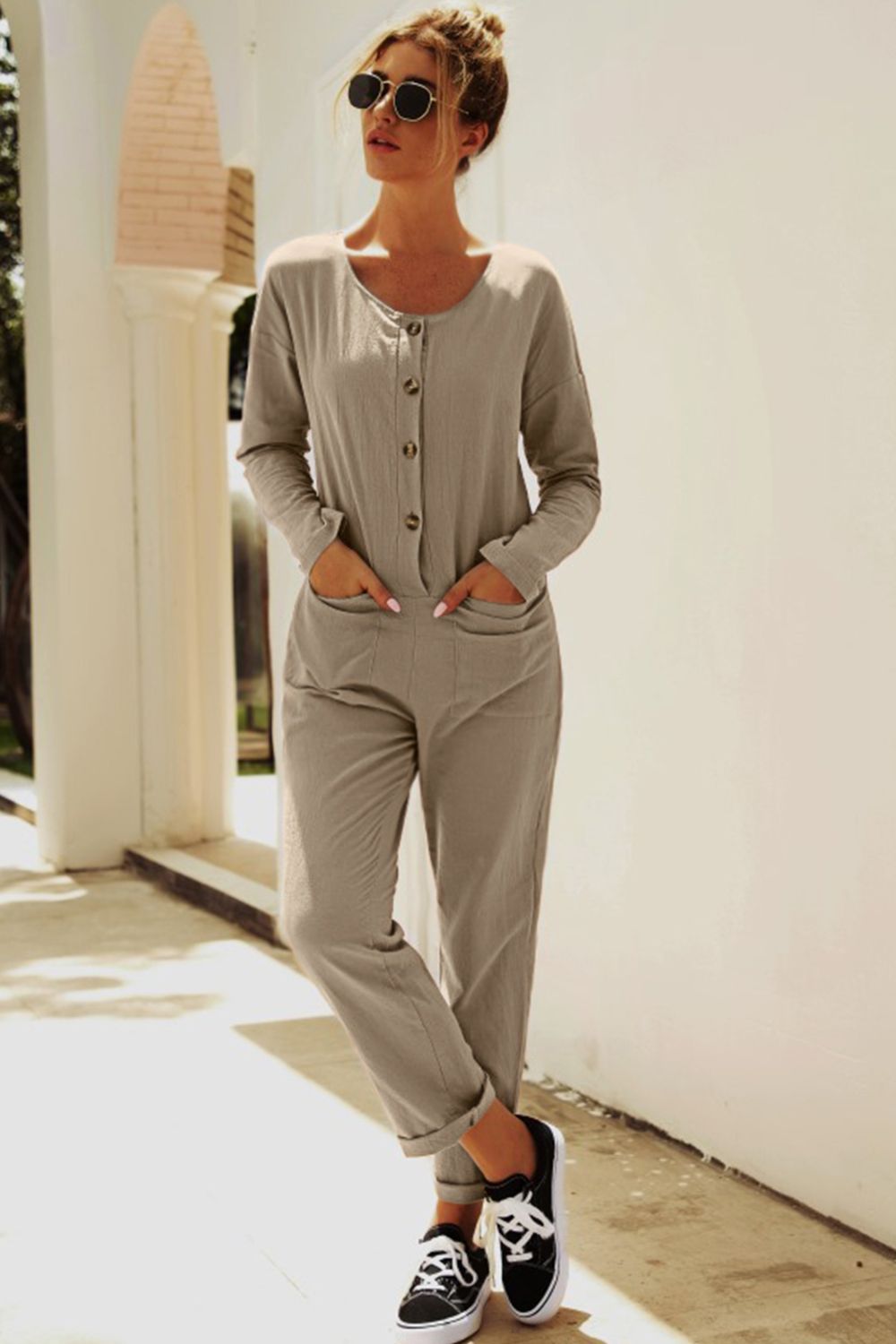 Honeybee Mumford's Buttoned Drop Shoulder Pocket Jumpsuit