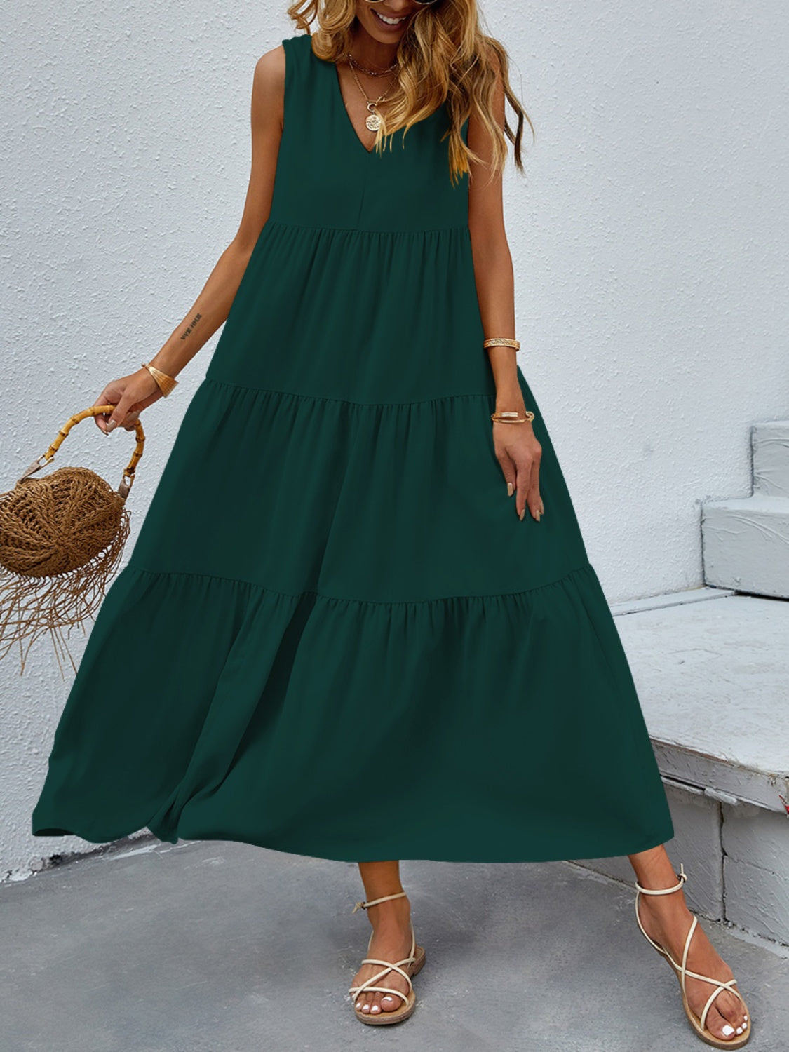 Honeybee Mumford's Tiered V-Neck Sleeve Dress