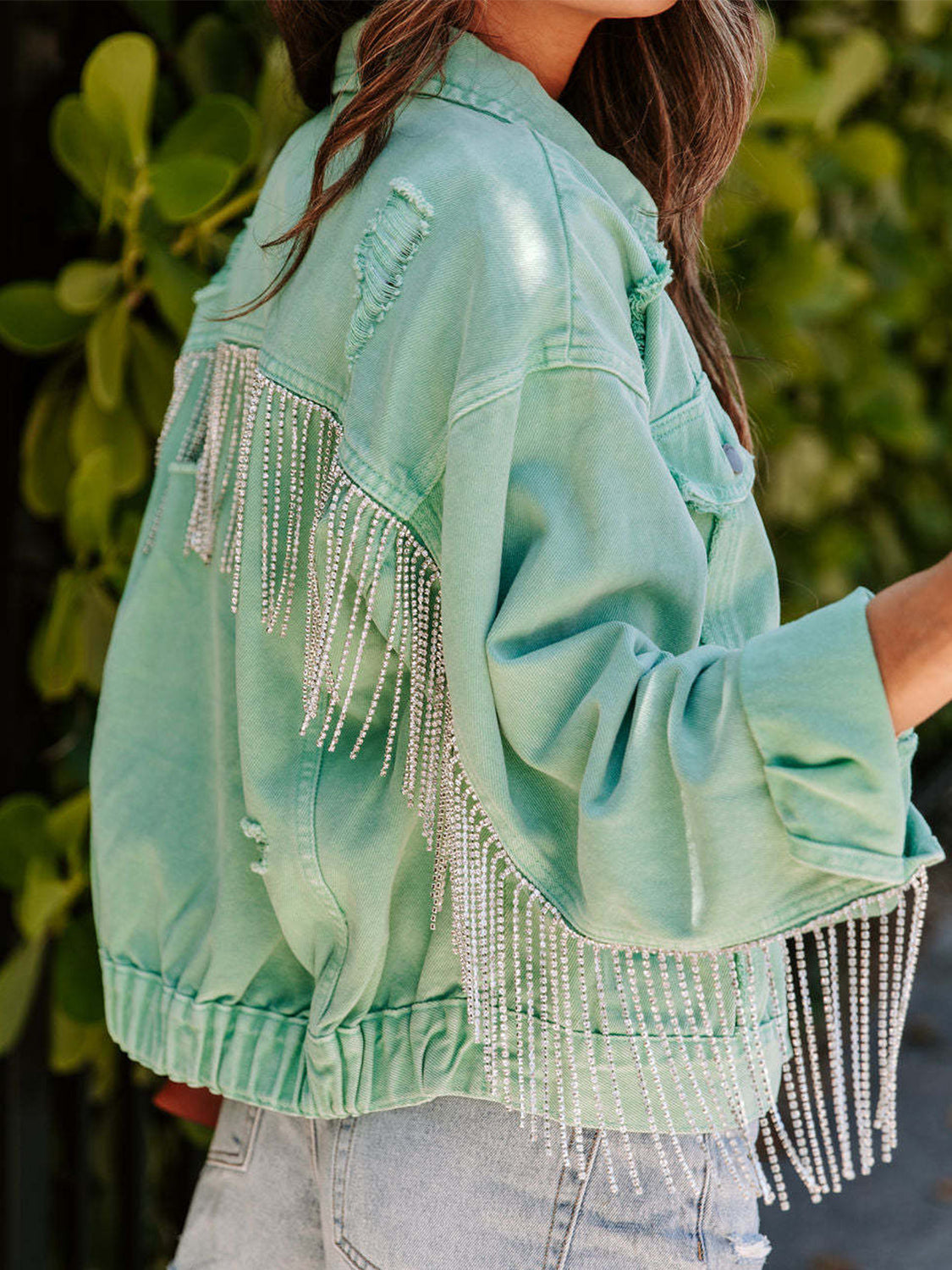 Honeybee Mumford's Fringe Detail Long Sleeve Denim Jacket