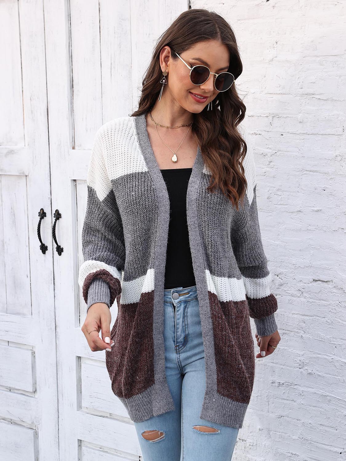 Honeybee Mumford's Color Block Open Front Cardigan