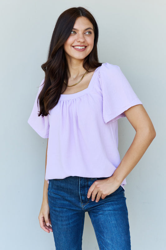 Honeybee Mumford's Keep Me Close Square Neck Short Sleeve Blouse in Lavender