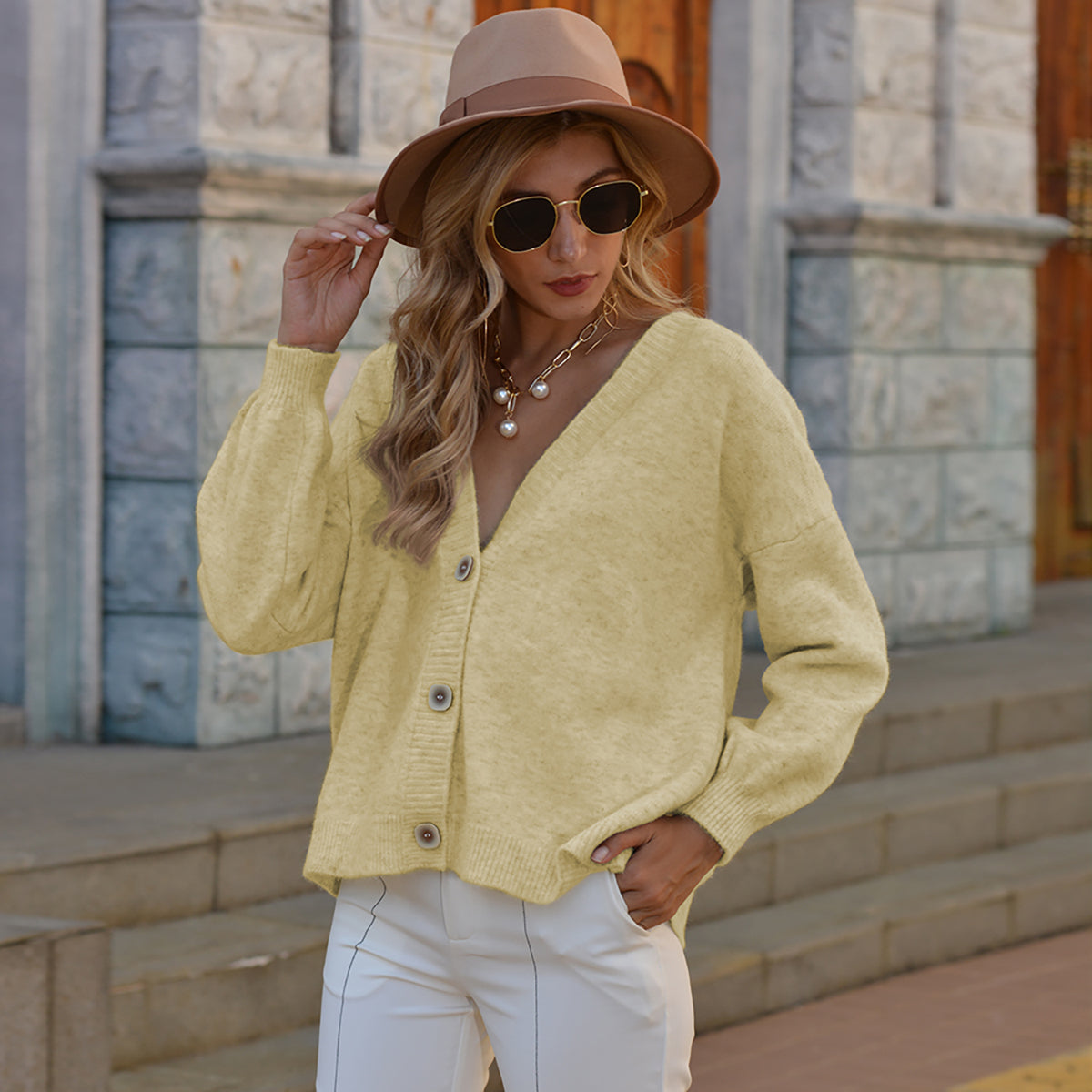 Honeybee Mumford's Button Up V-Neck Long Sleeve Cardigan