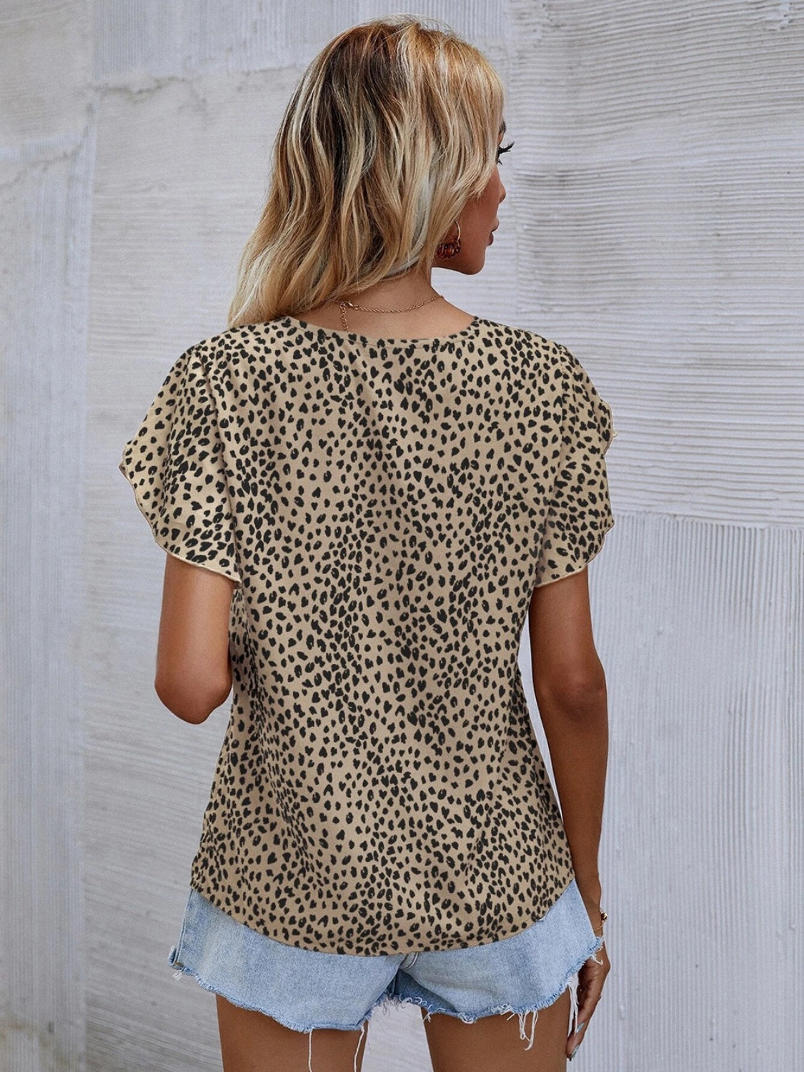 Honeybee Mumford's Printed V-Neck Petal Sleeve Blouse