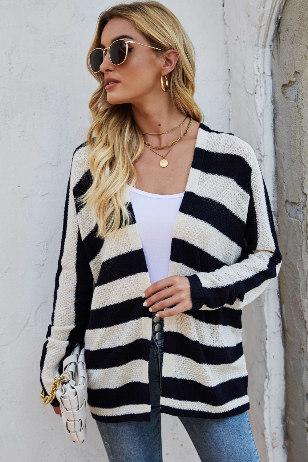 Honeybee Mumford's Striped Dolman Sleeve Open Front Cardigan