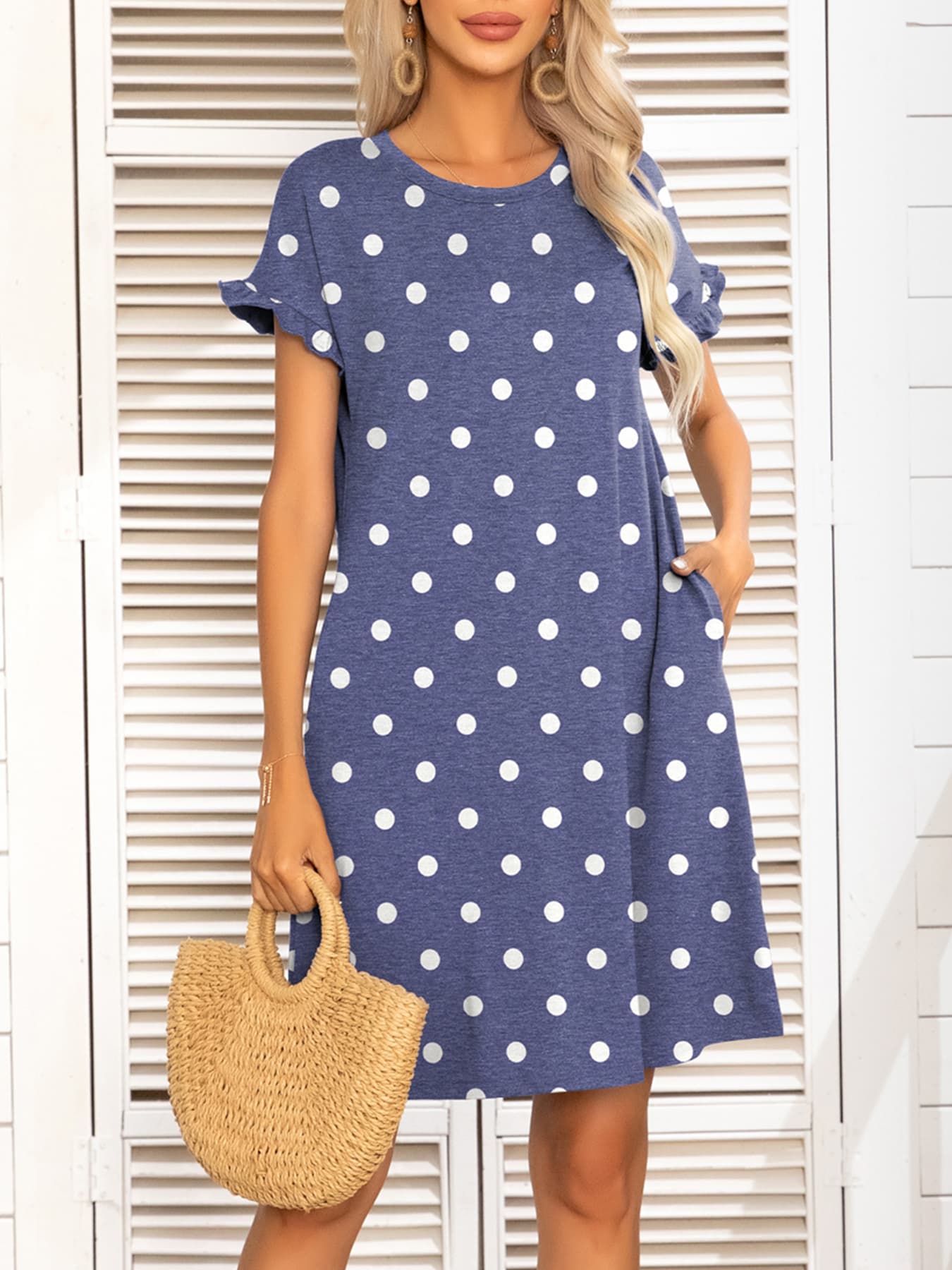 Honeybee Mumford's Round Neck Flounce Sleeve Dress with Pockets