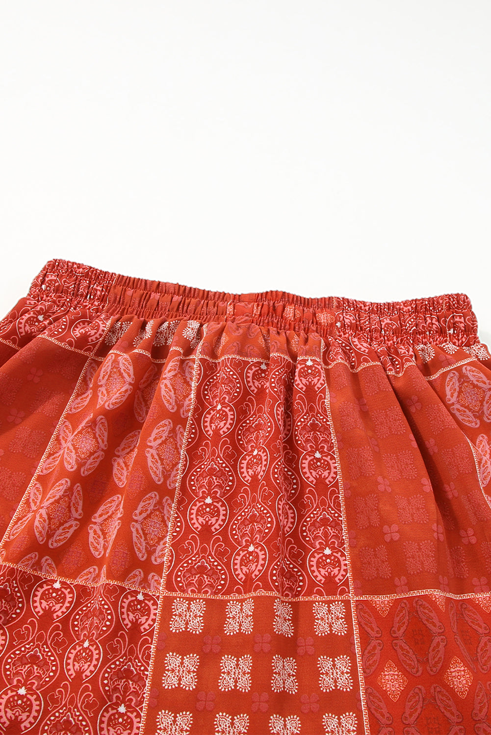 Honeybee Mumford's Fiery Red Bohemian Mix Print Long Flared Skirt