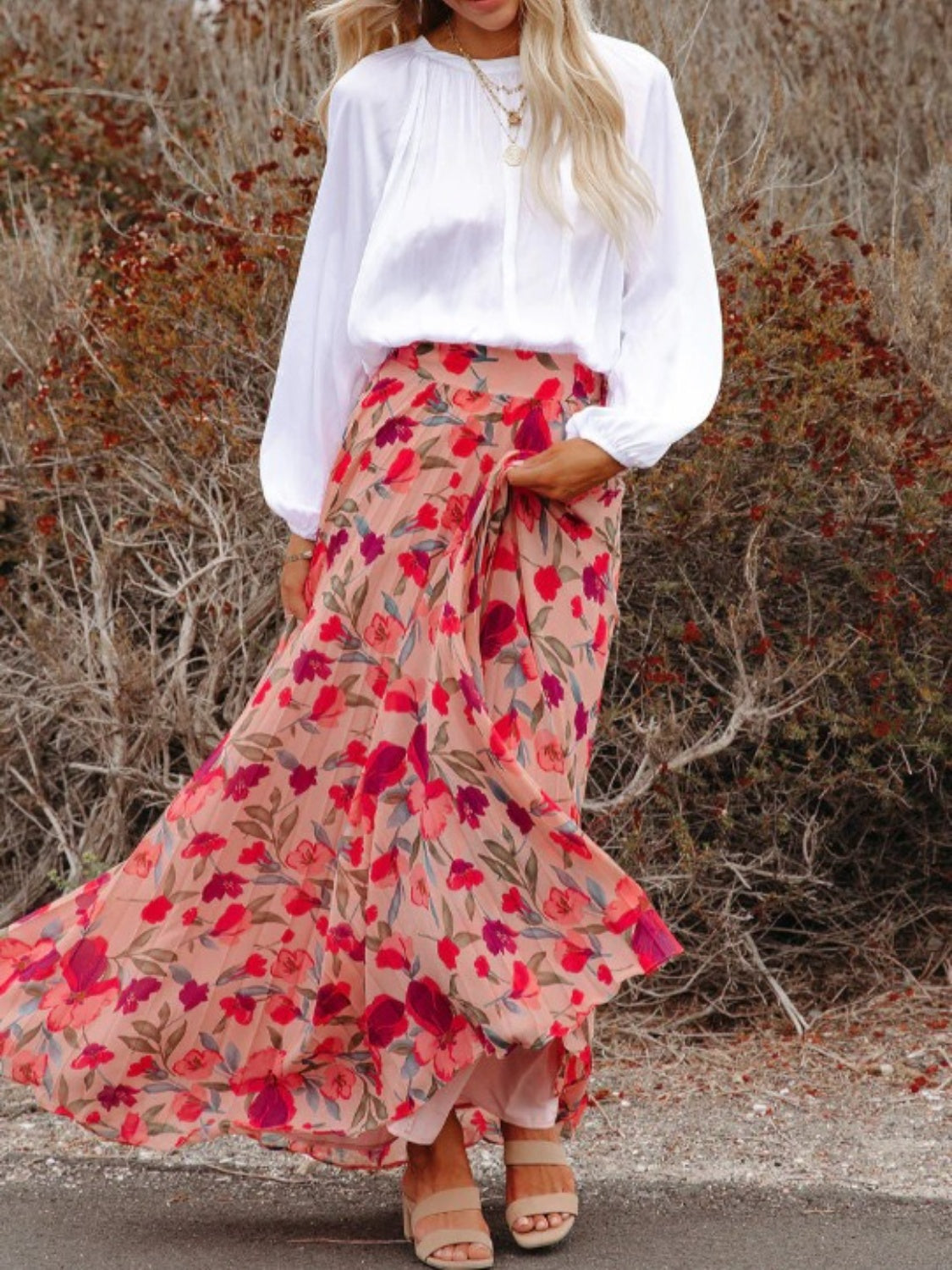 Honeybee Mumford's Printed Elastic Waist Pleated Maxi Skirt