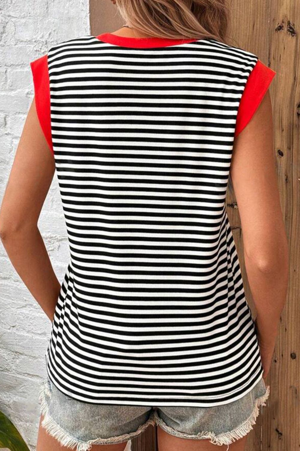 Honeybee Mumford's Striped Round Neck Cap Sleeve Top