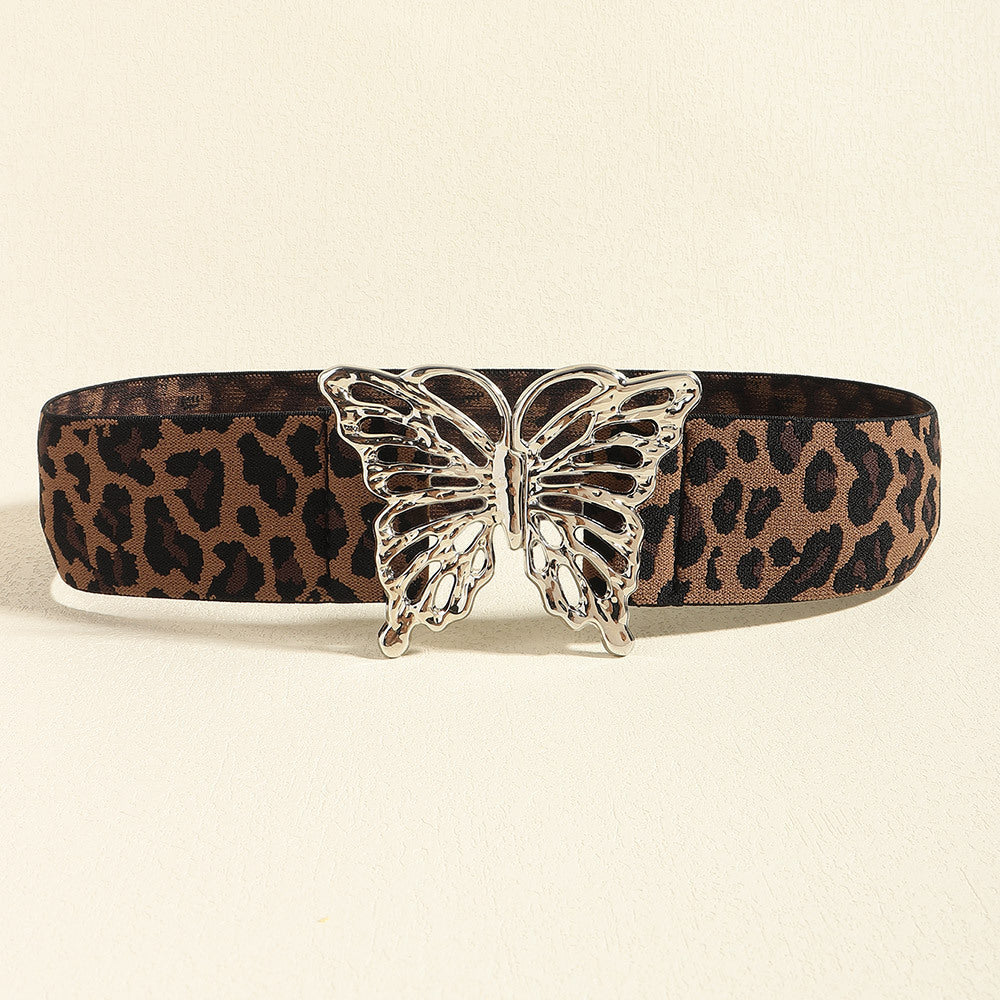 Honeybee Mumford's Butterfly Buckle Elastic Belt in Pastel Yellow, Black, Leopard