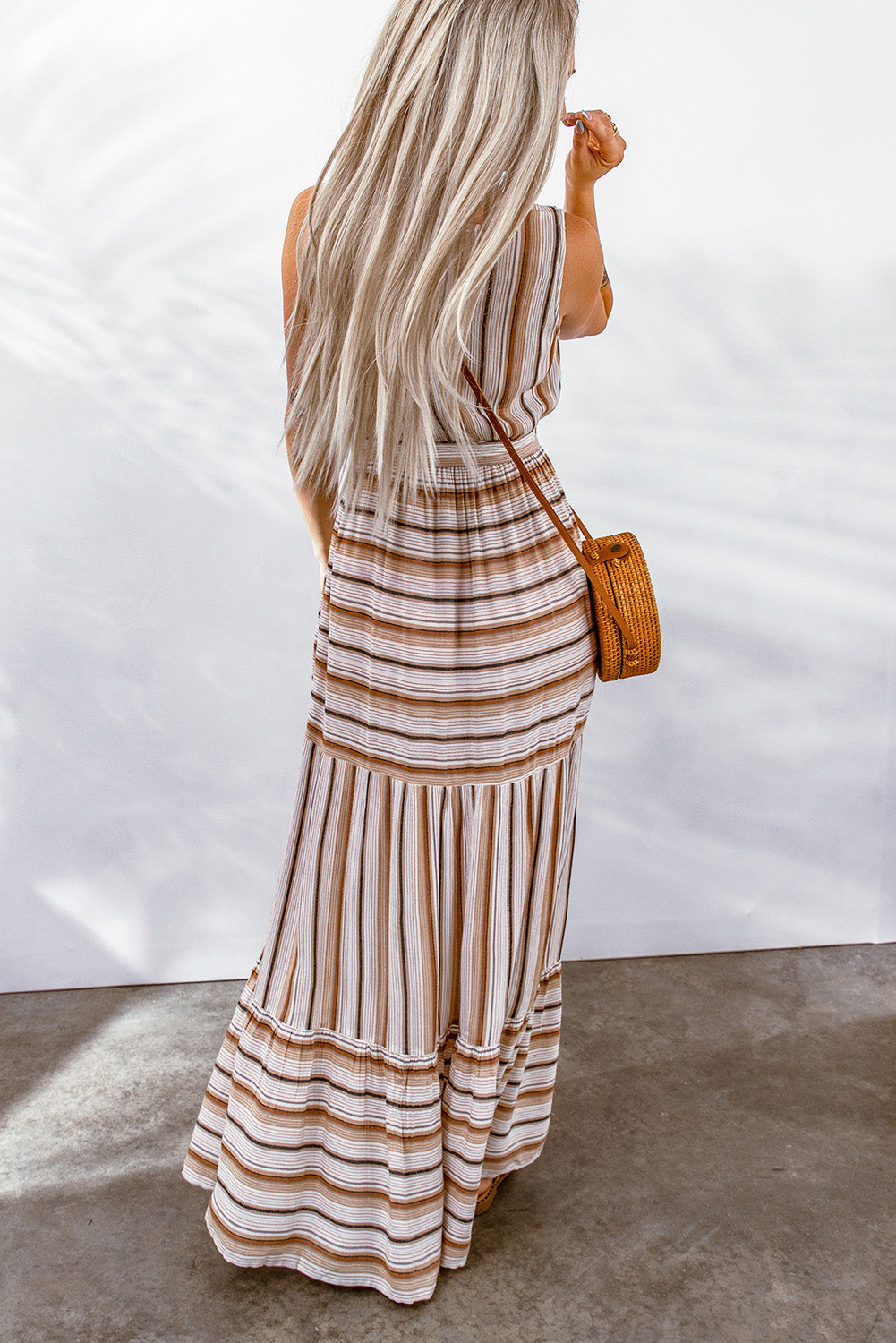 Honeybee Mumford's Striped Tie Waist Slit Sleeveless Dress