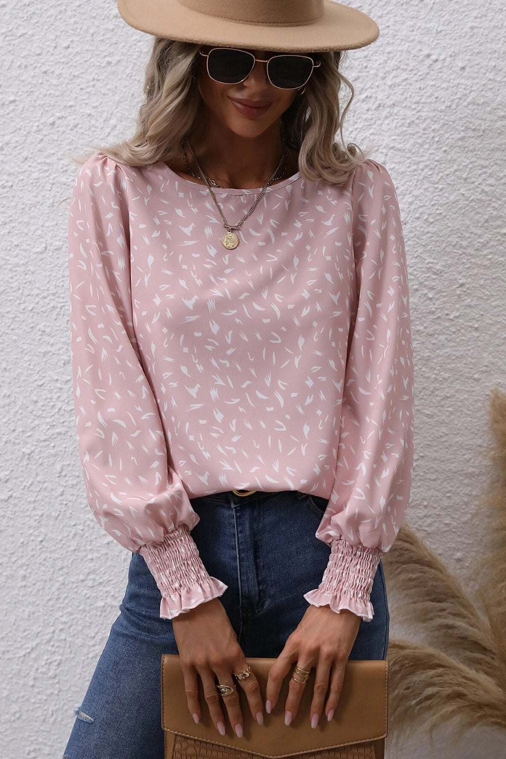 Honeybee Mumford's Printed Round Neck Lantern Sleeve Blouse