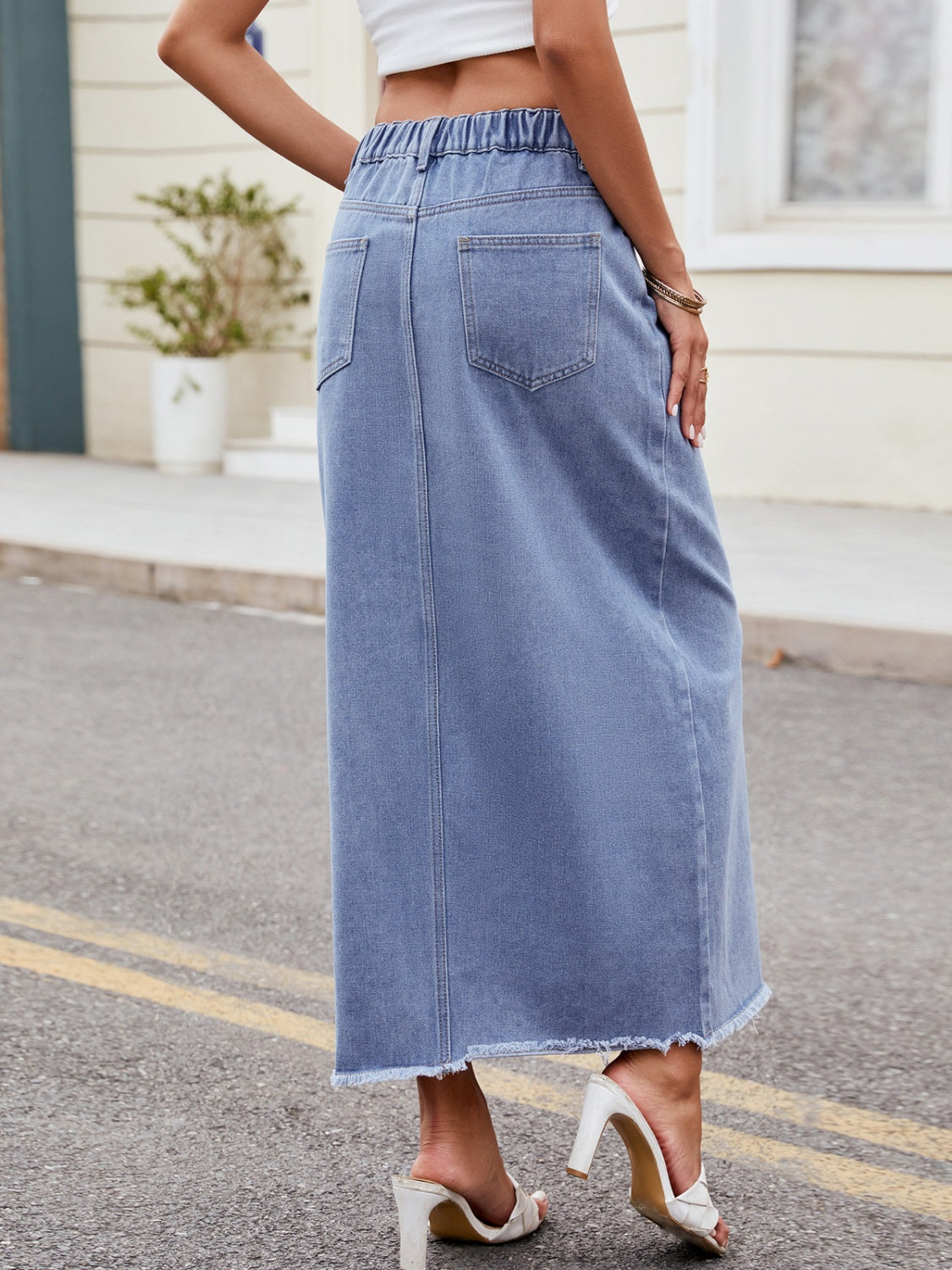 Honeybee Mumford's Slit Asymmetrical Waist Denim Skirt