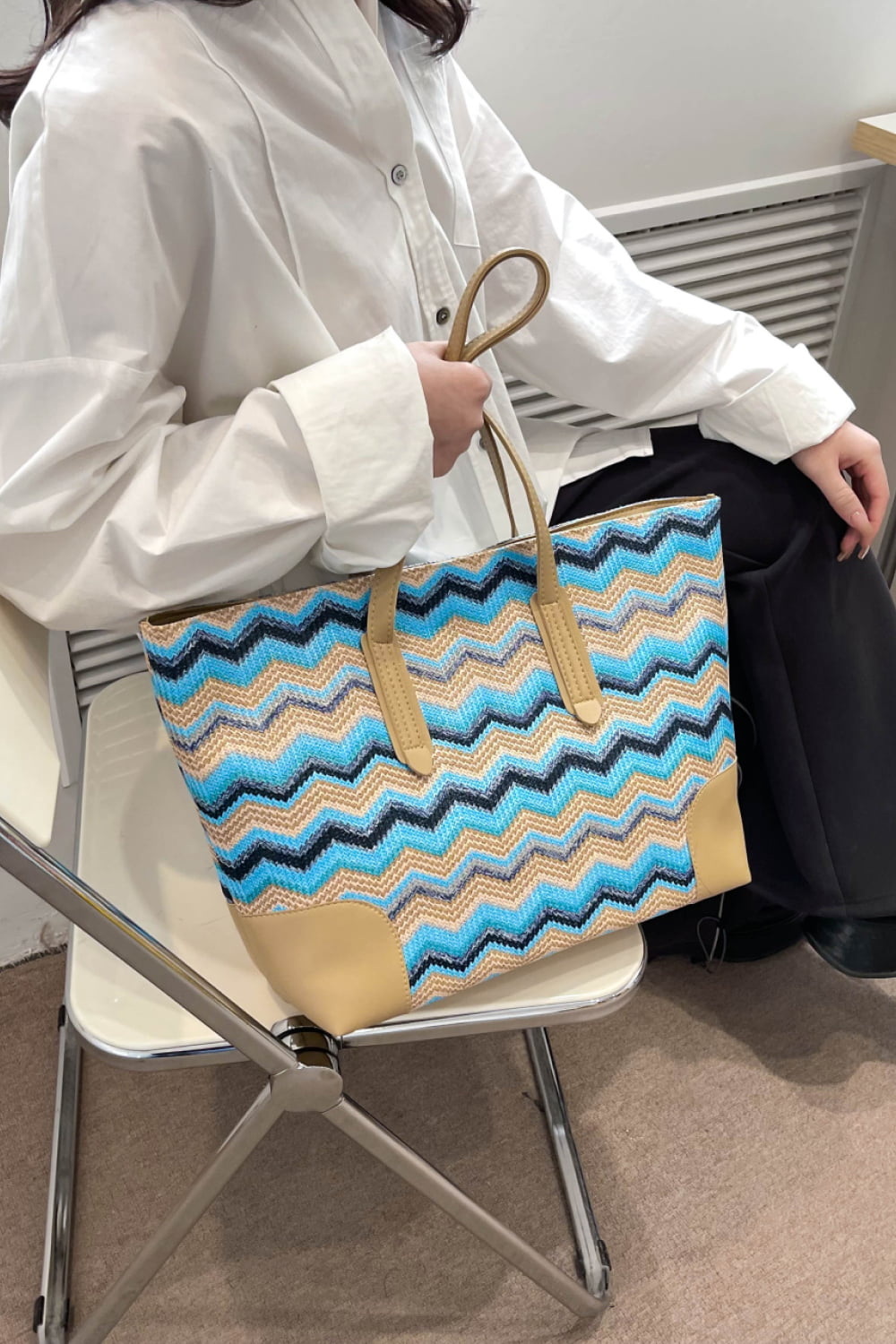 Honeybee Mumford's Chevron Straw Tote Bag