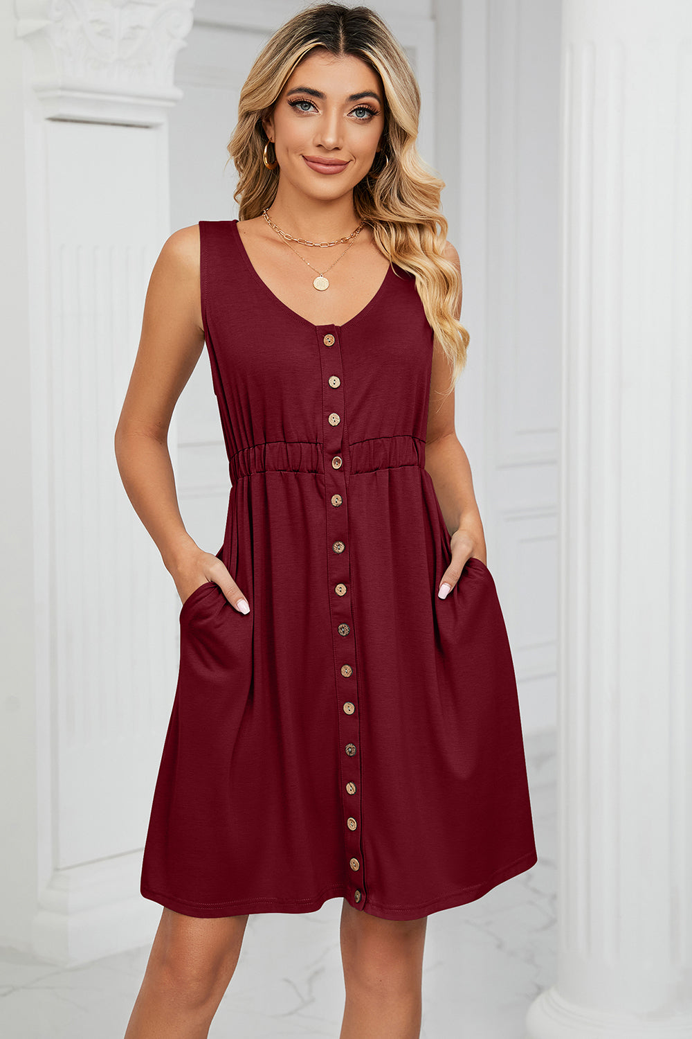 Honeybee Mumford's Buttoned Wide Strap Mini Dress