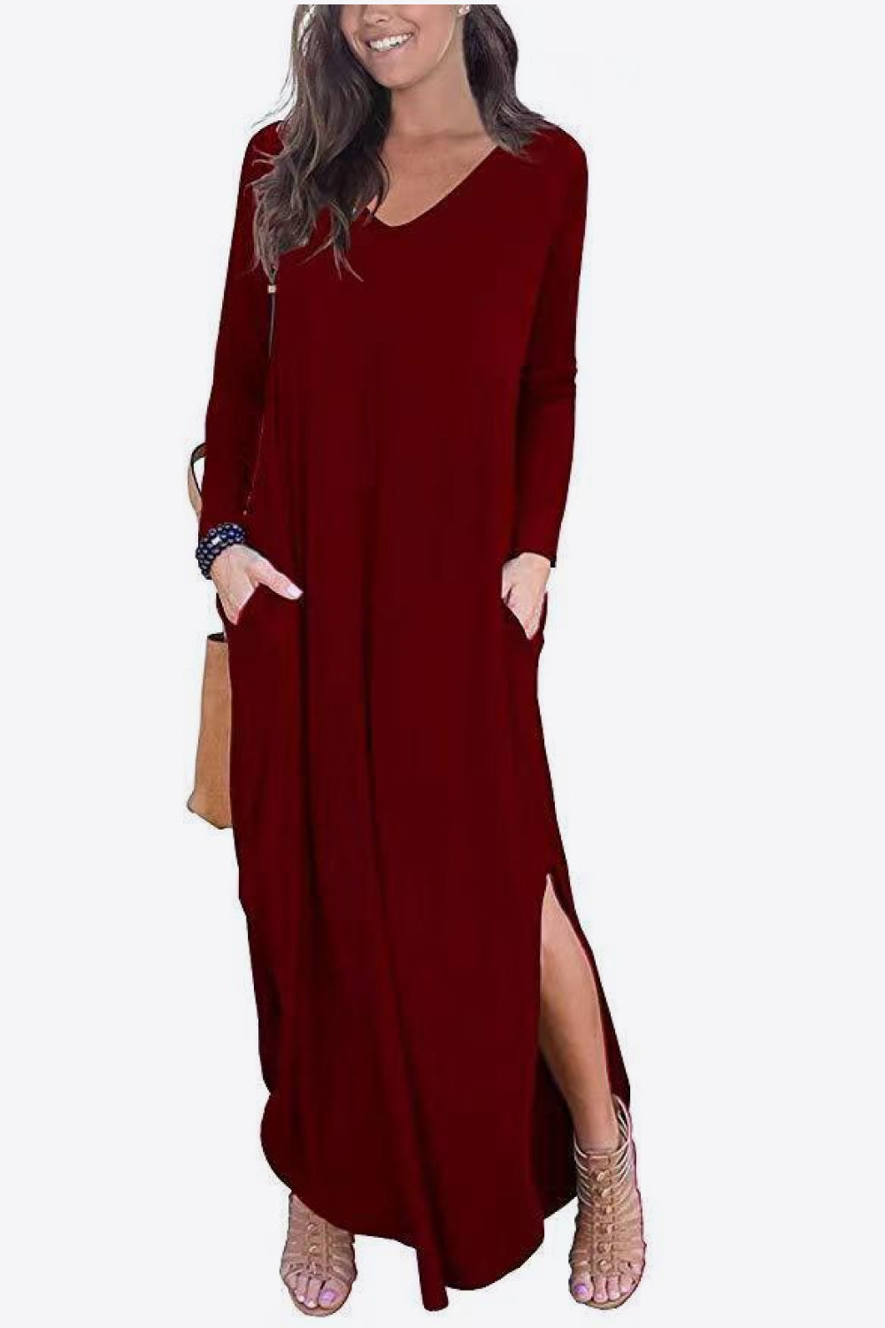 Honeybee Mumford's Split Long Sleeve V-Neck Maxi Dress