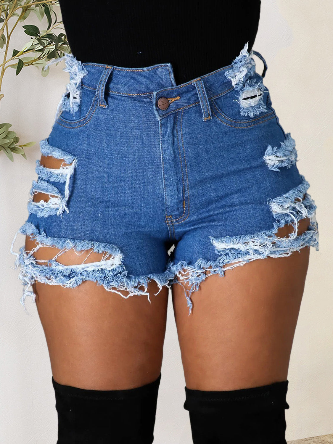 Honeybee Mumford's Distressed Raw Hem Denim Shorts with Pockets