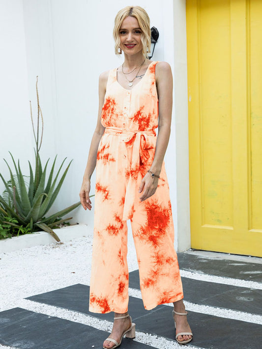 Honeybee Mumford's Tie-Dye Tie Waist Sleeveless Jumpsuit