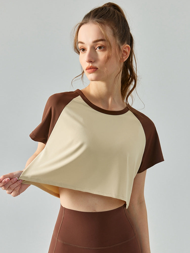 Honeybee Mumford's Round Neck Raglan Sleeve Cropped Sports Top