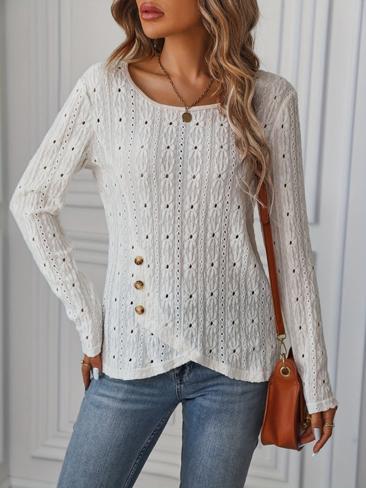 Honeybee Mumford's Eyelet Boat Neck Long Sleeve Blouse