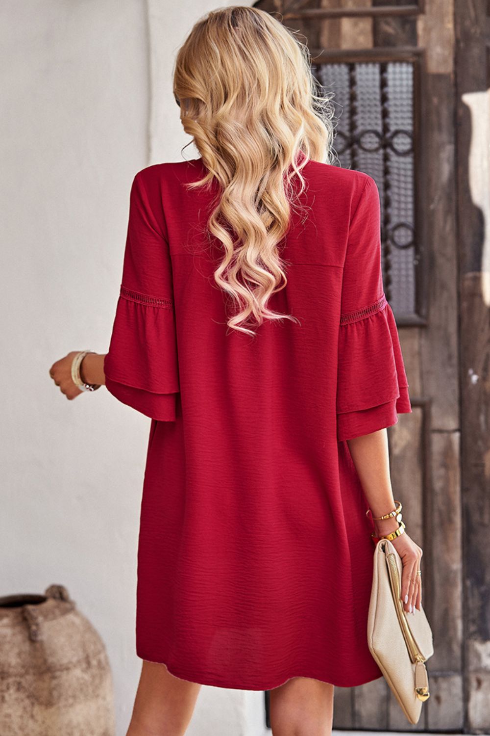 Honeybee Mumford's Notched Neck Flare Sleeve Pocket Dress