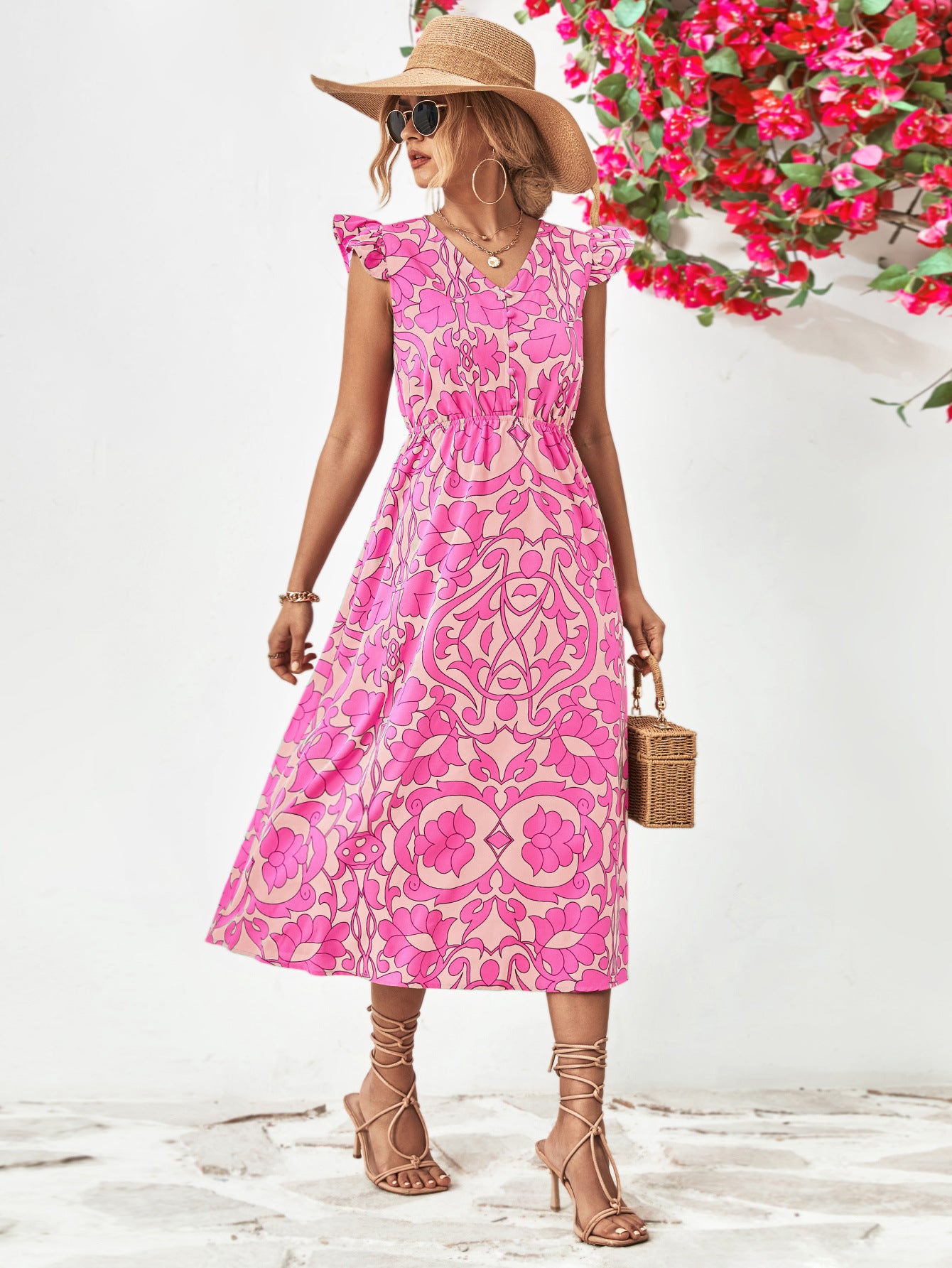 Honeybee Mumford's Floral V-Neck Cap Sleeve Dress