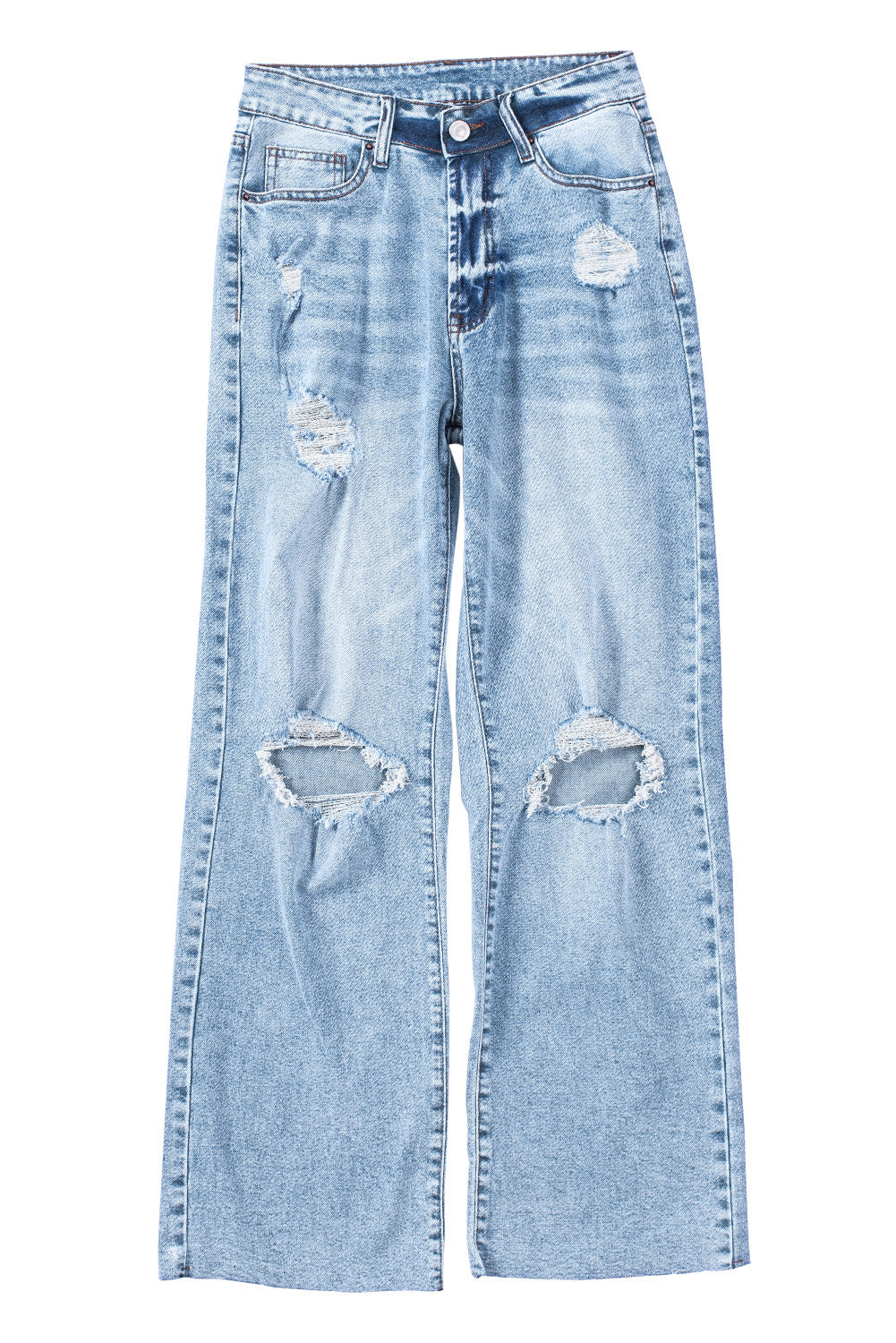 Honeybee Mumford's Sky Blue Distressed Hollow-out Knees Wide Leg Jeans