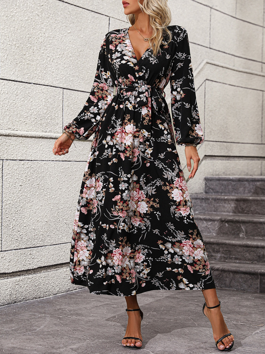 Honeybee Mumford's Floral Long Sleeve Surplice Neck Dress