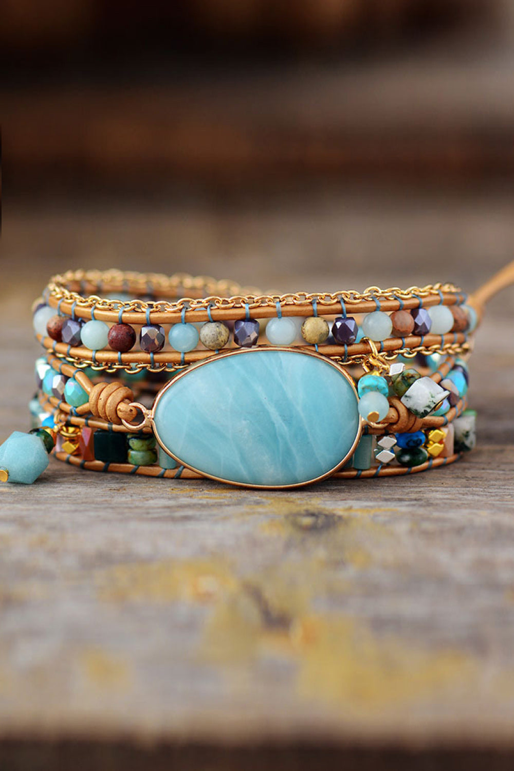 honeybee Mumford's Natural Stone Beaded Triple Layer Bracelet