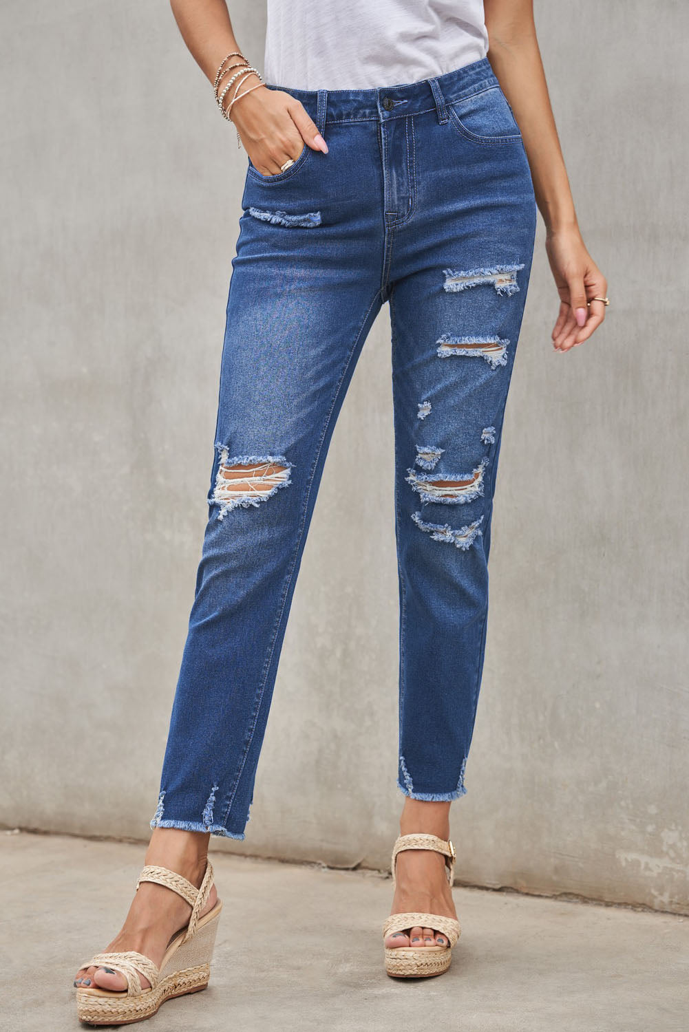 Honeybee Mumford's Light Blue Distressed Boyfriend Denim Pants