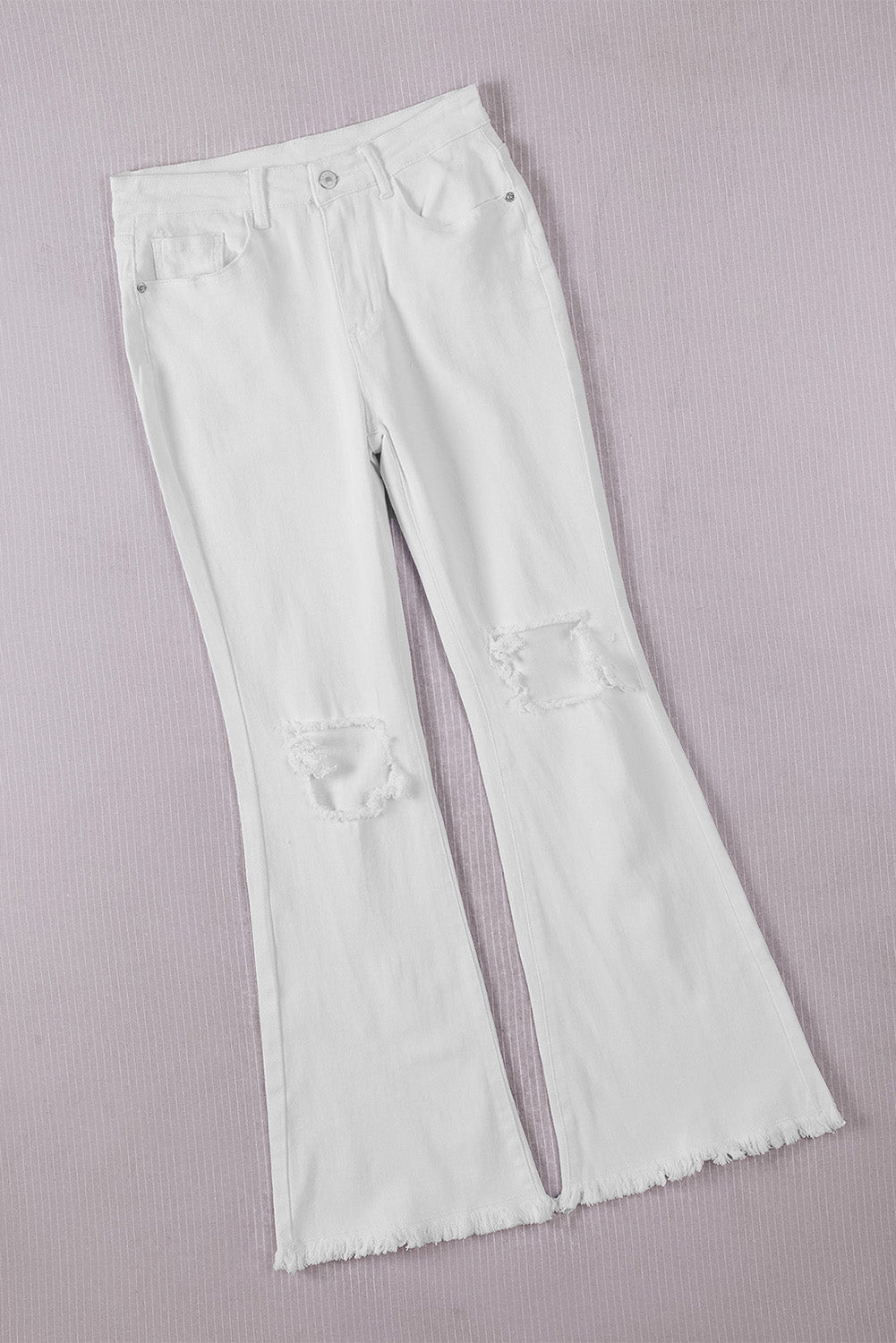 Honeybee Mumford's White Distressed Hollow-out Knee Frayed Flare Jeans