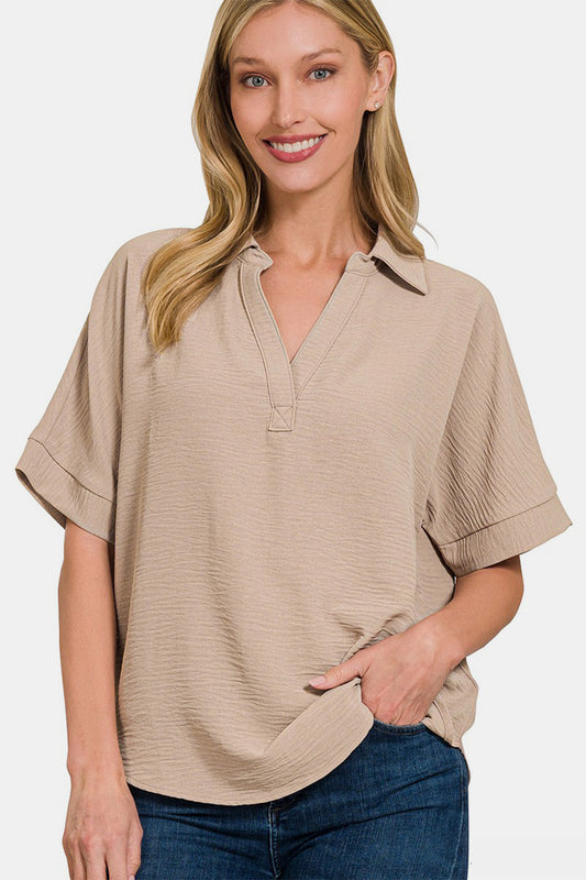 Honeybee Mumford's Texture Collared Neck Short Sleeve Top