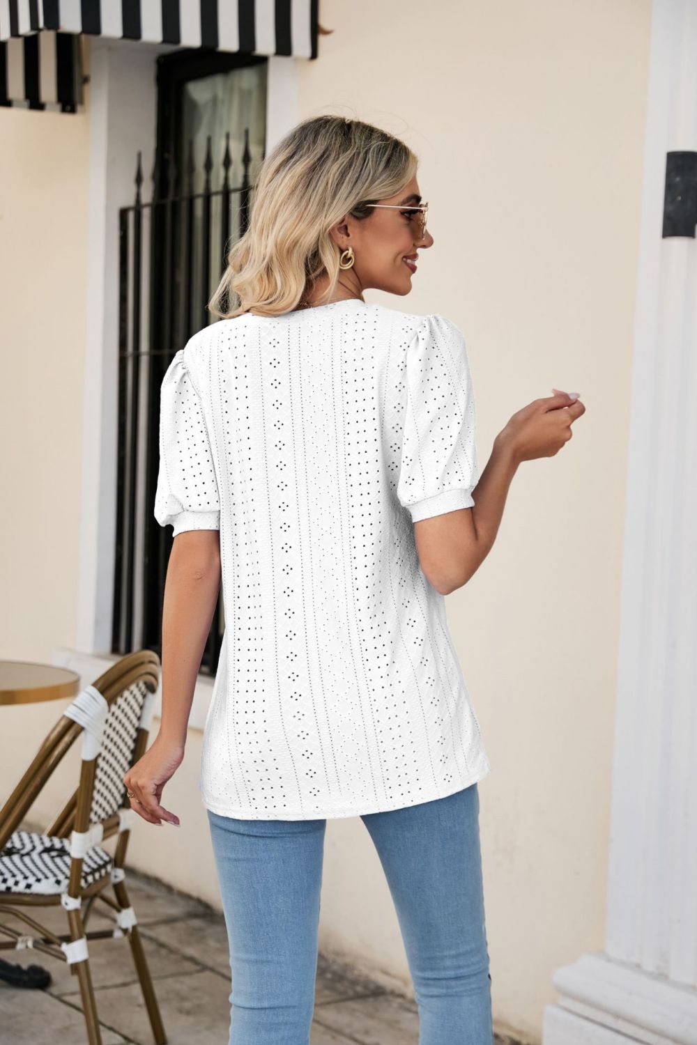 Honeybee Mumford's Eyelet Puff Sleeve V-Neck Top