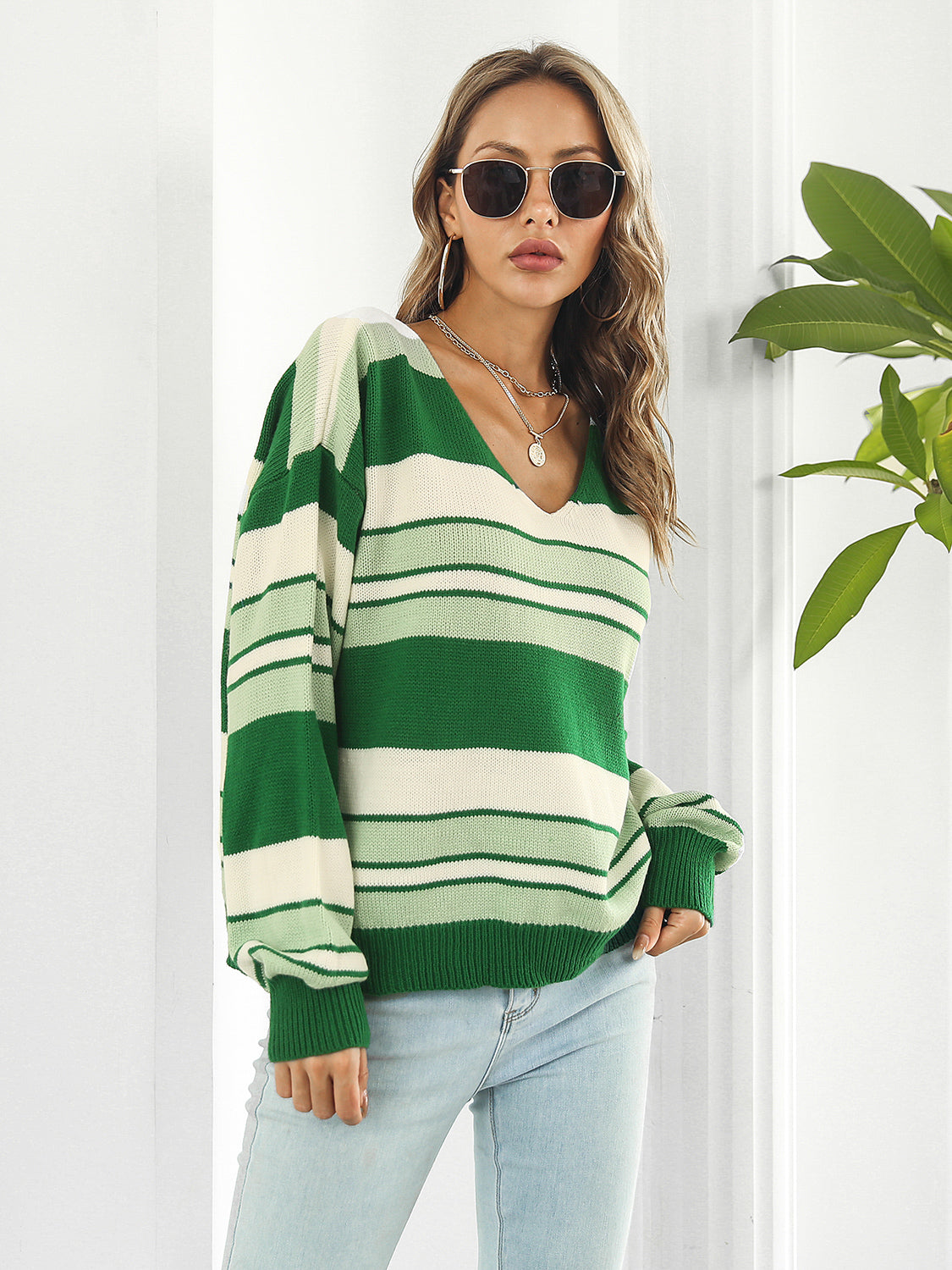 Honeybee Mumford's Striped V-Neck Long Sleeve Knit Top