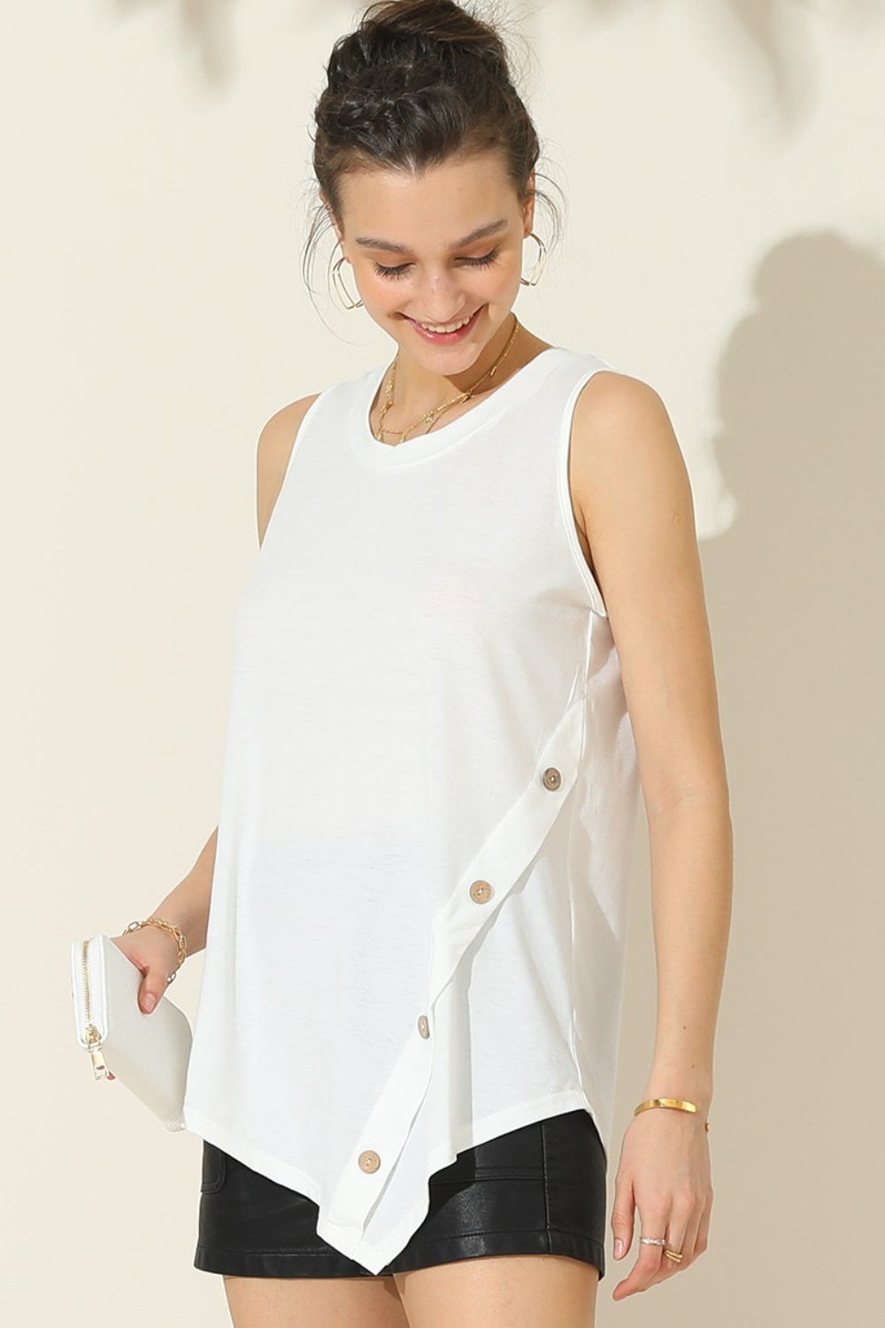 Honeybee Mumford's Round Neck Button Side Tank