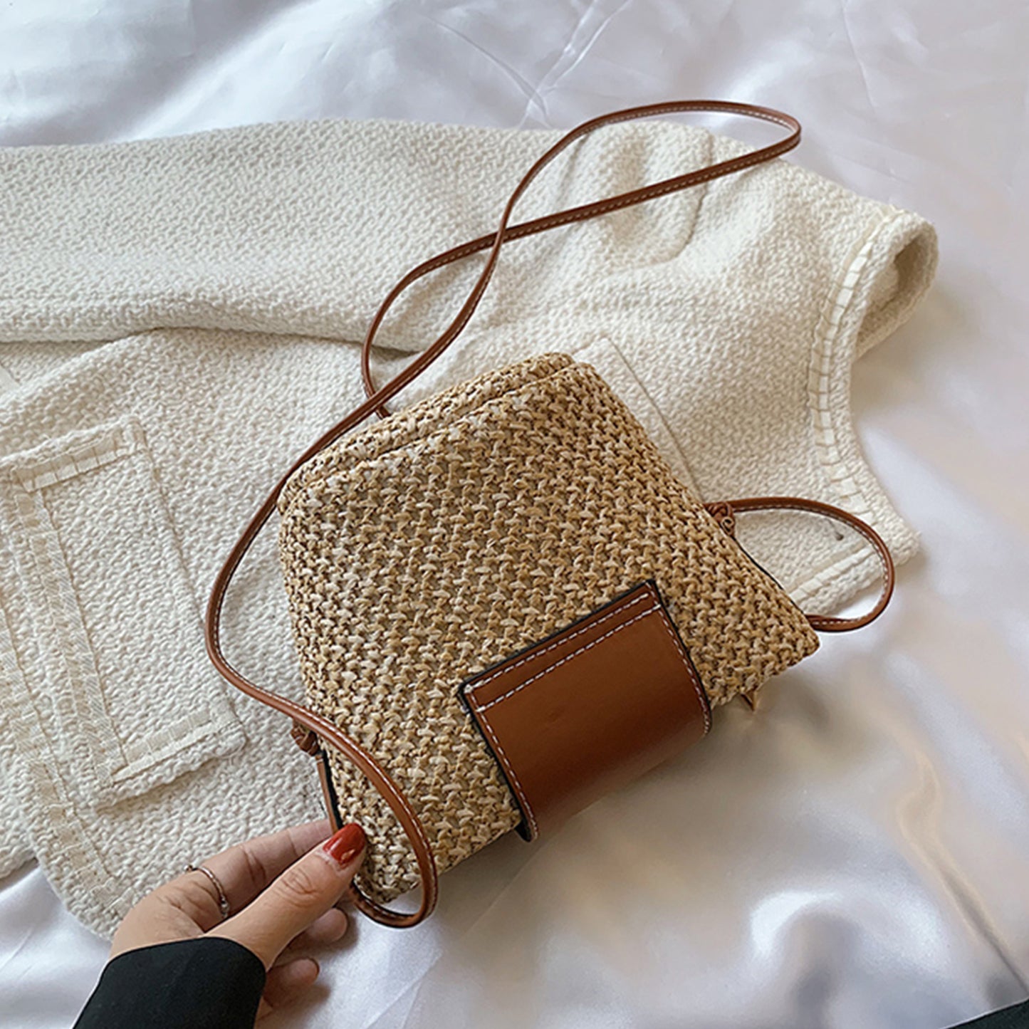 Honeybee Mumford's Straw Braided Crossbody Bag