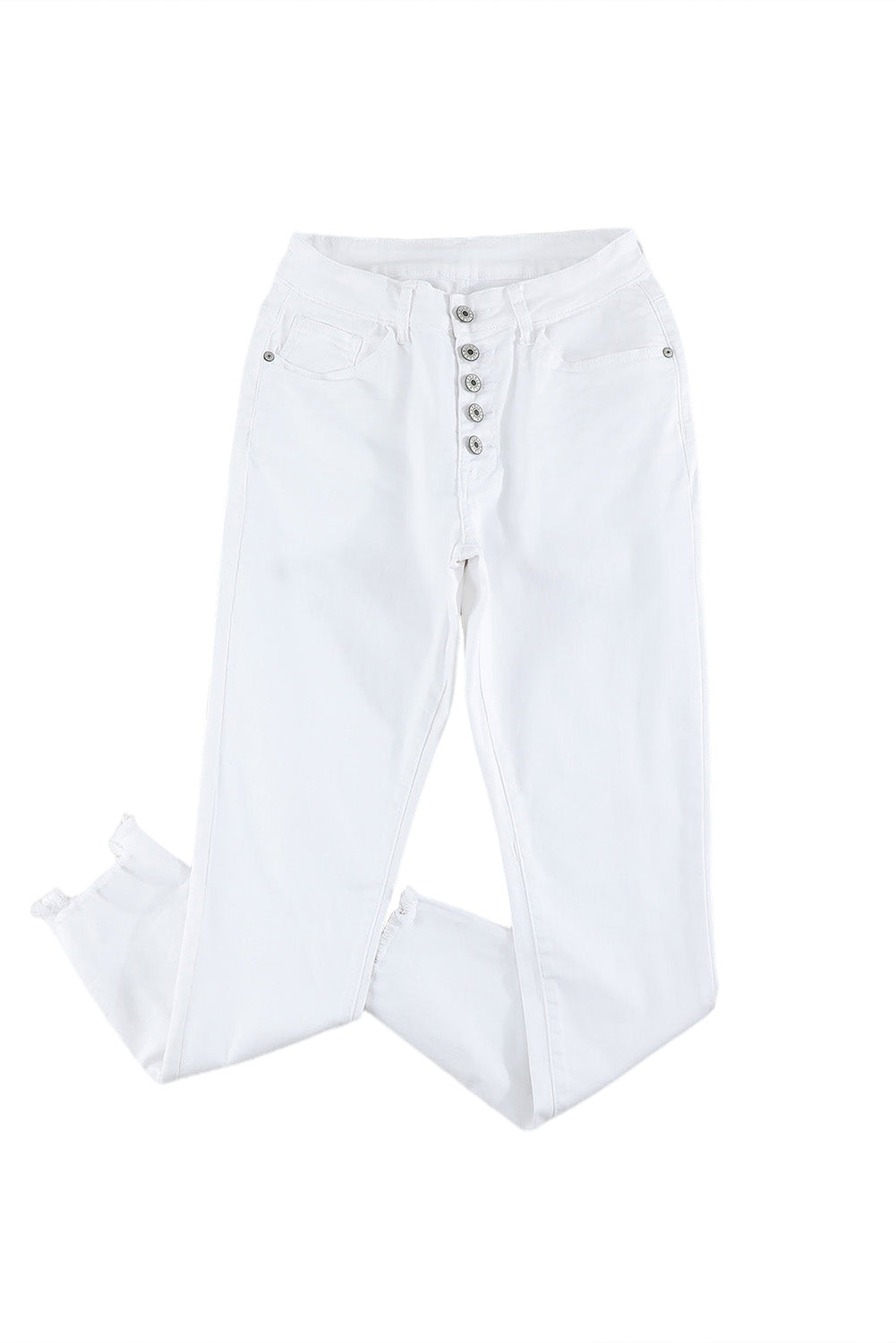 Honeybee Mumford's White Plain High Waist Buttons Frayed Cropped Denim Jeans