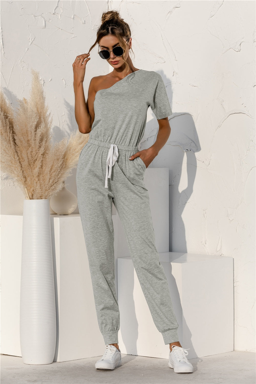 Honeybee Mumford's Single Shoulder Short Sleeve Jumpsuit