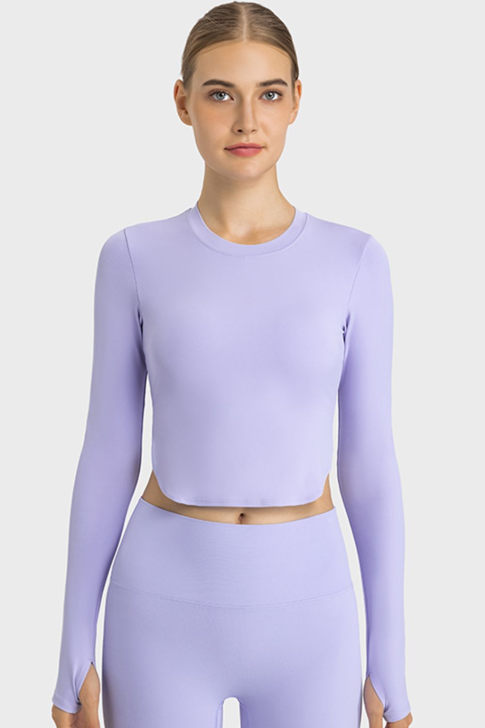 Honeybee Mumford's Side Slit Long Sleeve Round Neck Crop Top