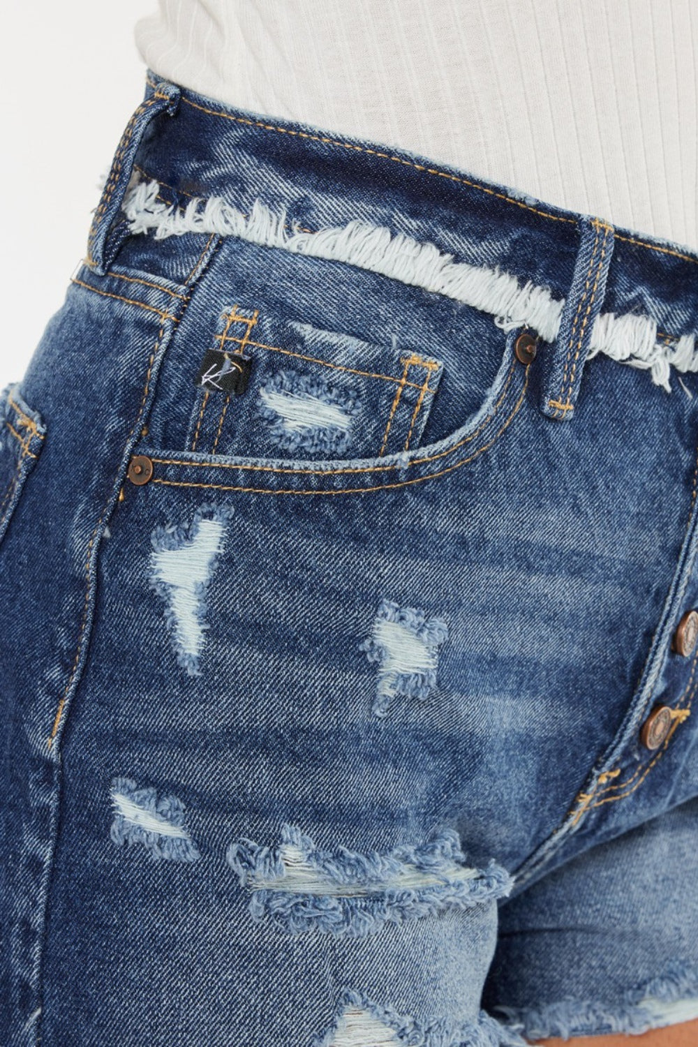 Honeybee Mumford's Distressed Button Fly Denim Shorts