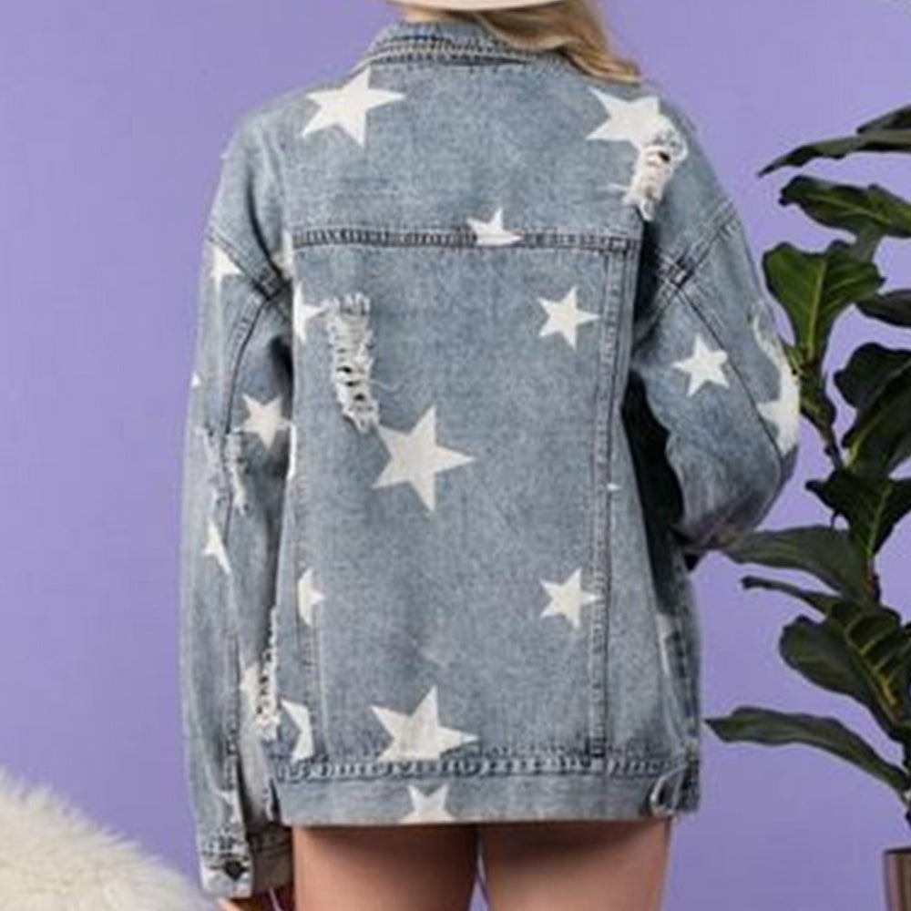 Honeybee Mumford's Star Distressed Denim Shacket