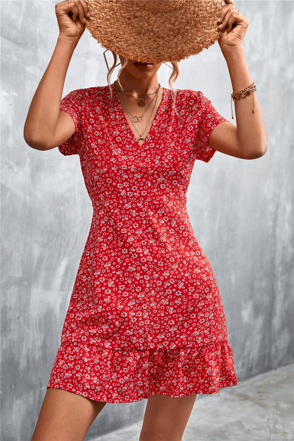 Honeybee Mumford's Ditsy Floral V-Neck Short Sleeve Dress