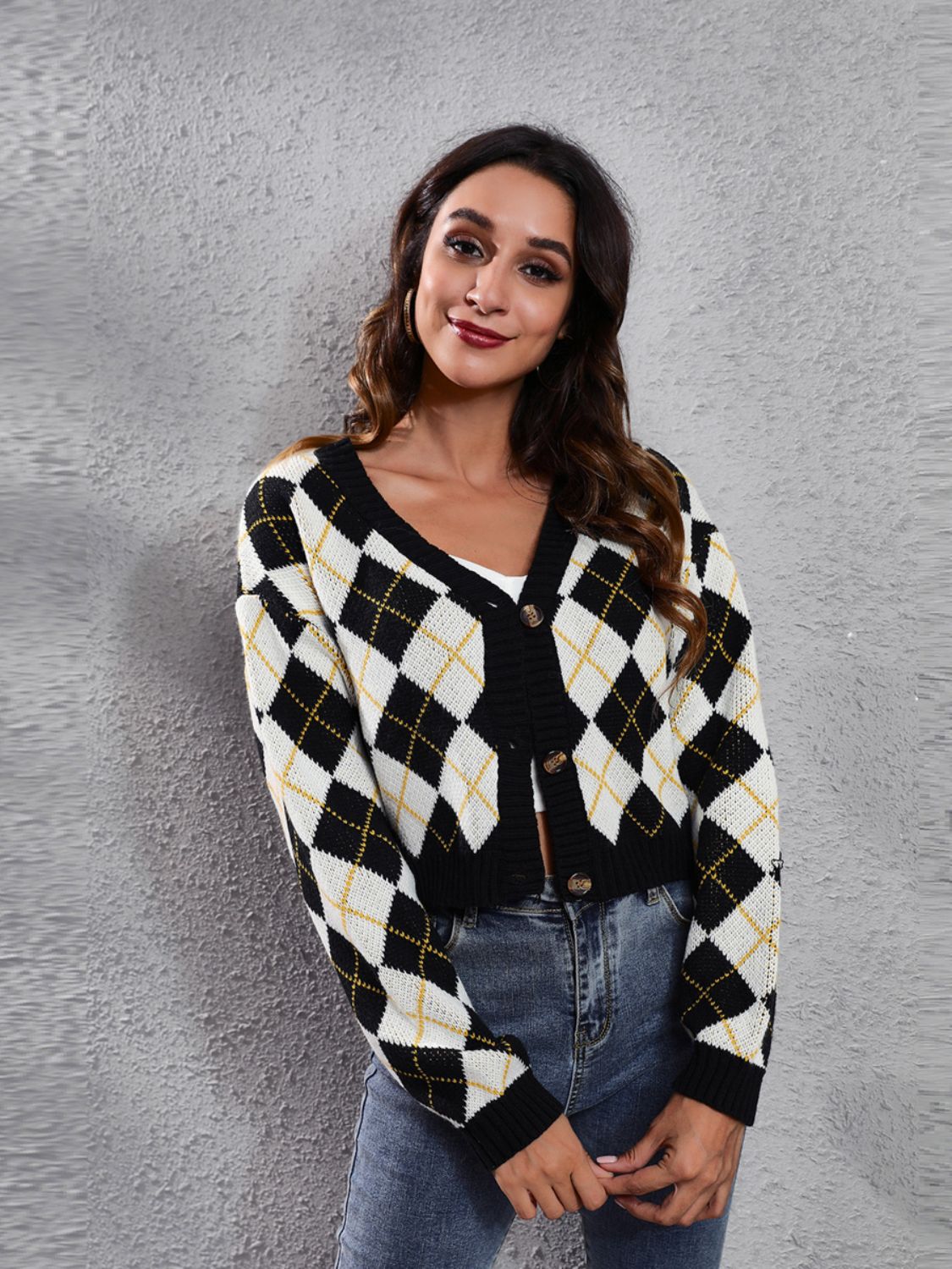 Honeybee Mumford's Geometric Button Up Long Sleeve Cardigan