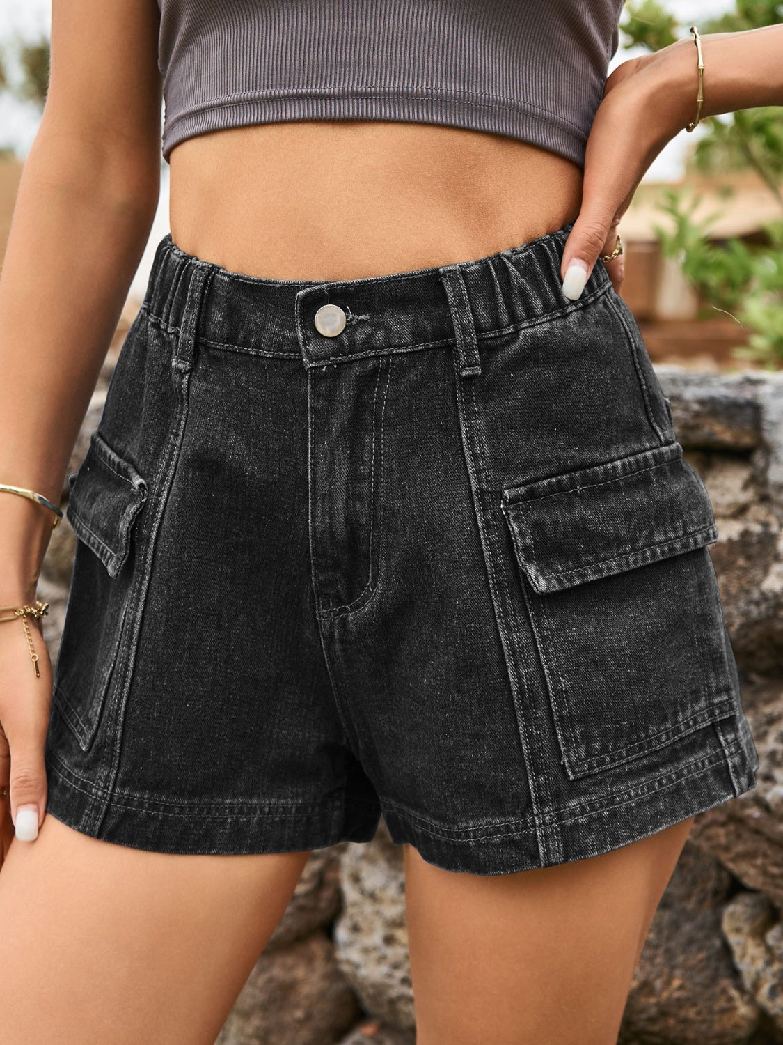 Honeybee Mumford's High Waist Denim Shorts with Pockets