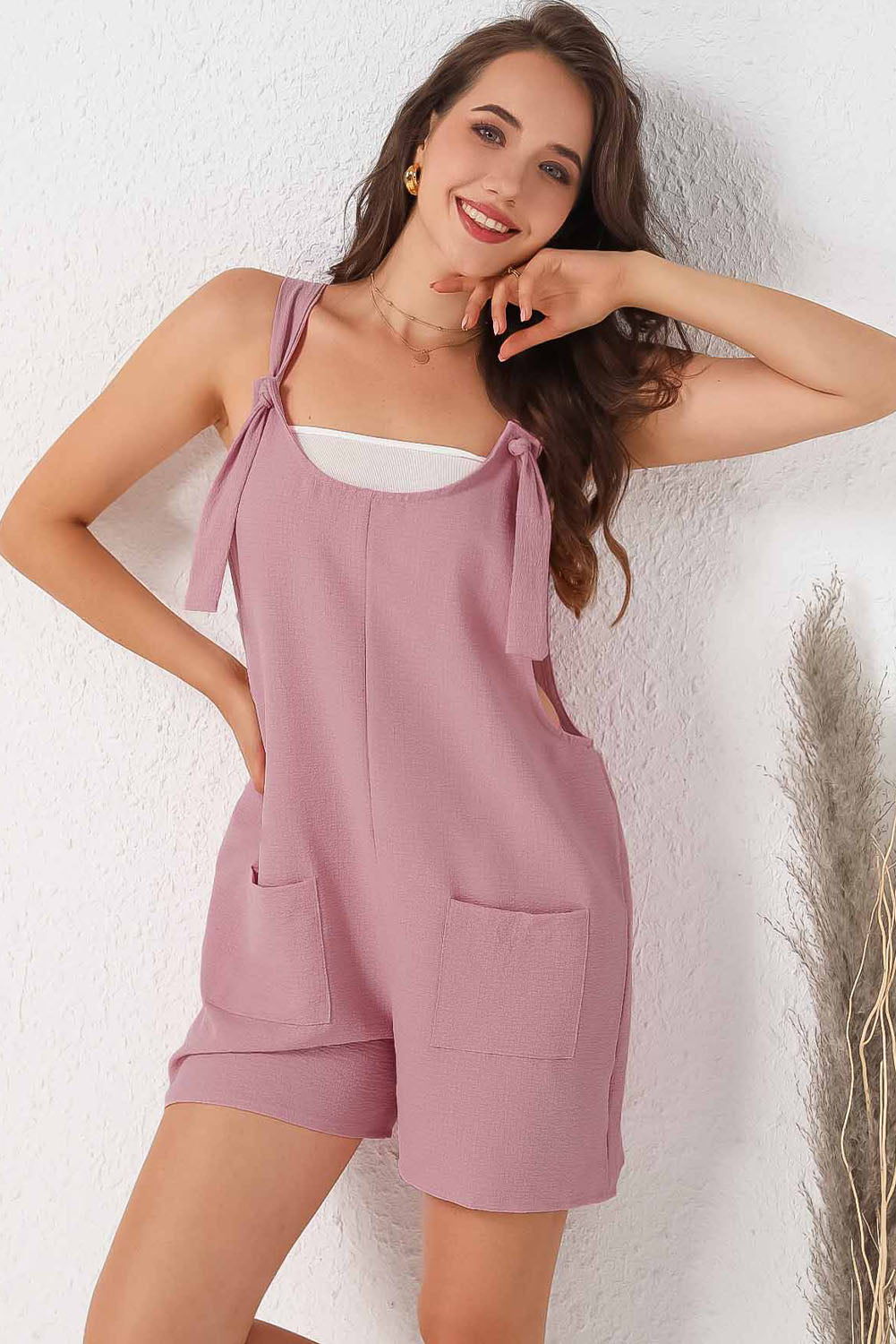 Honeybee Mumford's Pink Adjustable Straps Pocketed Textured Romper